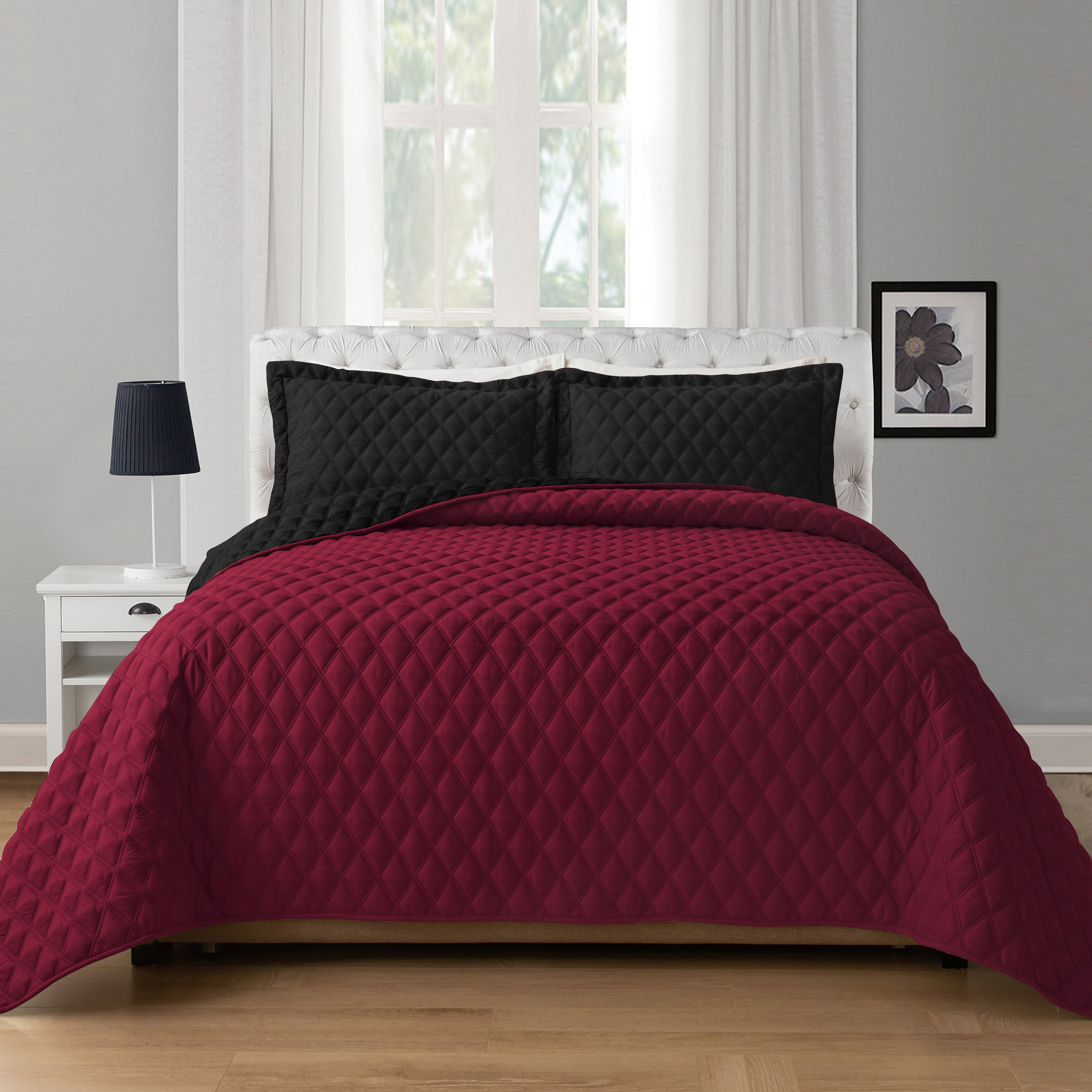 Everlaneas 3-Piece Diamond Quilted Reversible Bedspread Coverlet Set