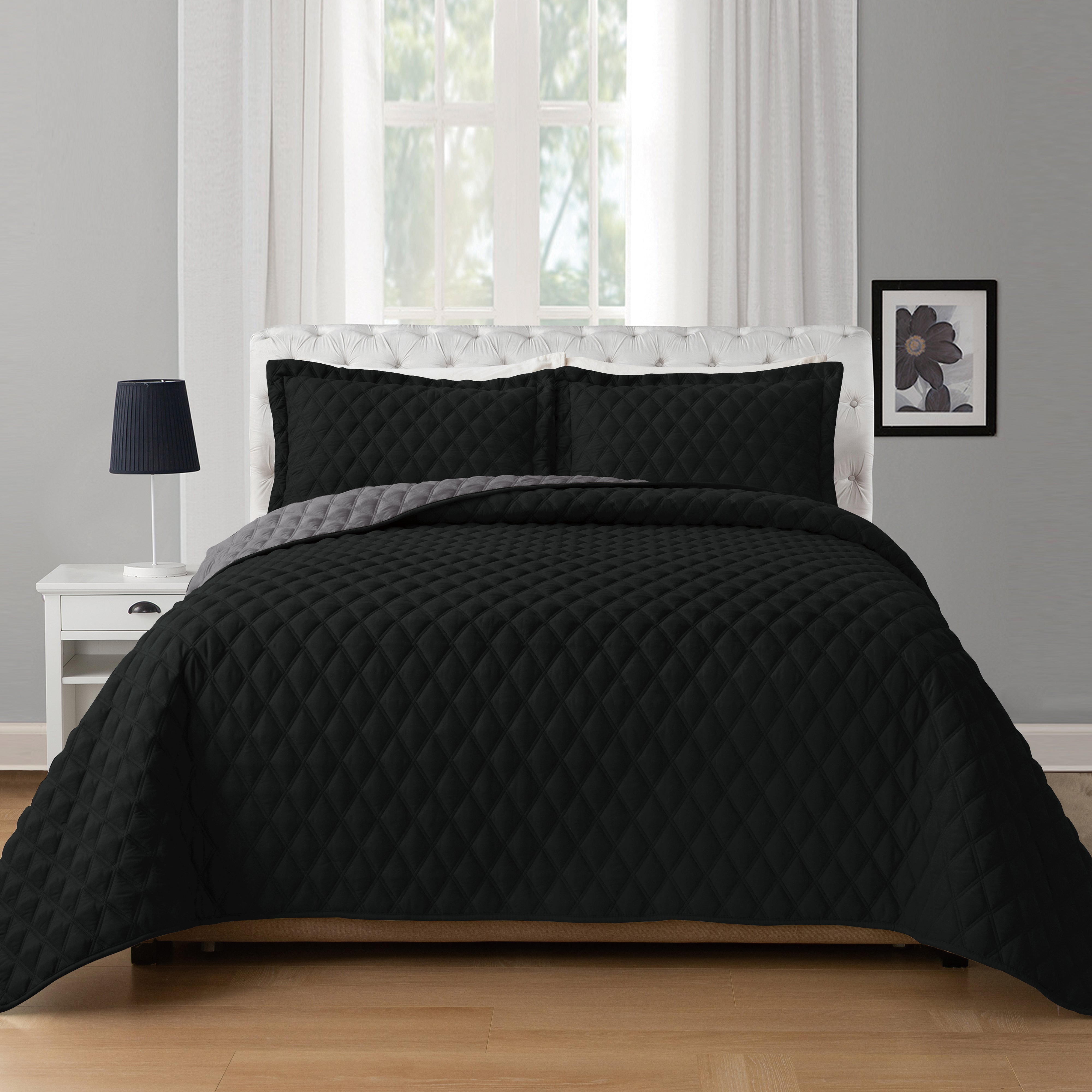 Everlaneas 3-Piece Diamond Quilted Reversible Bedspread Coverlet Set