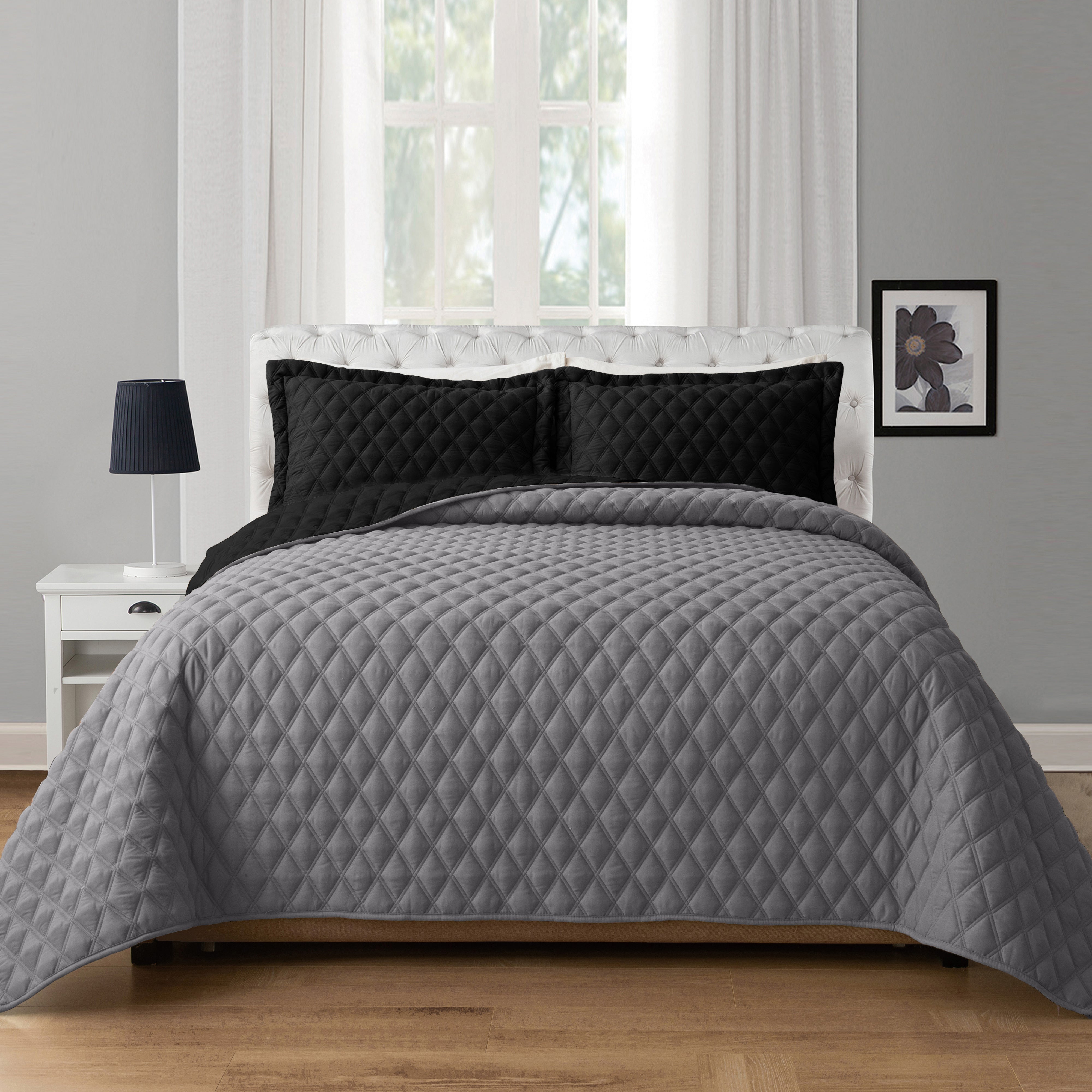 Everlaneas 3-Piece Diamond Quilted Reversible Bedspread Coverlet Set