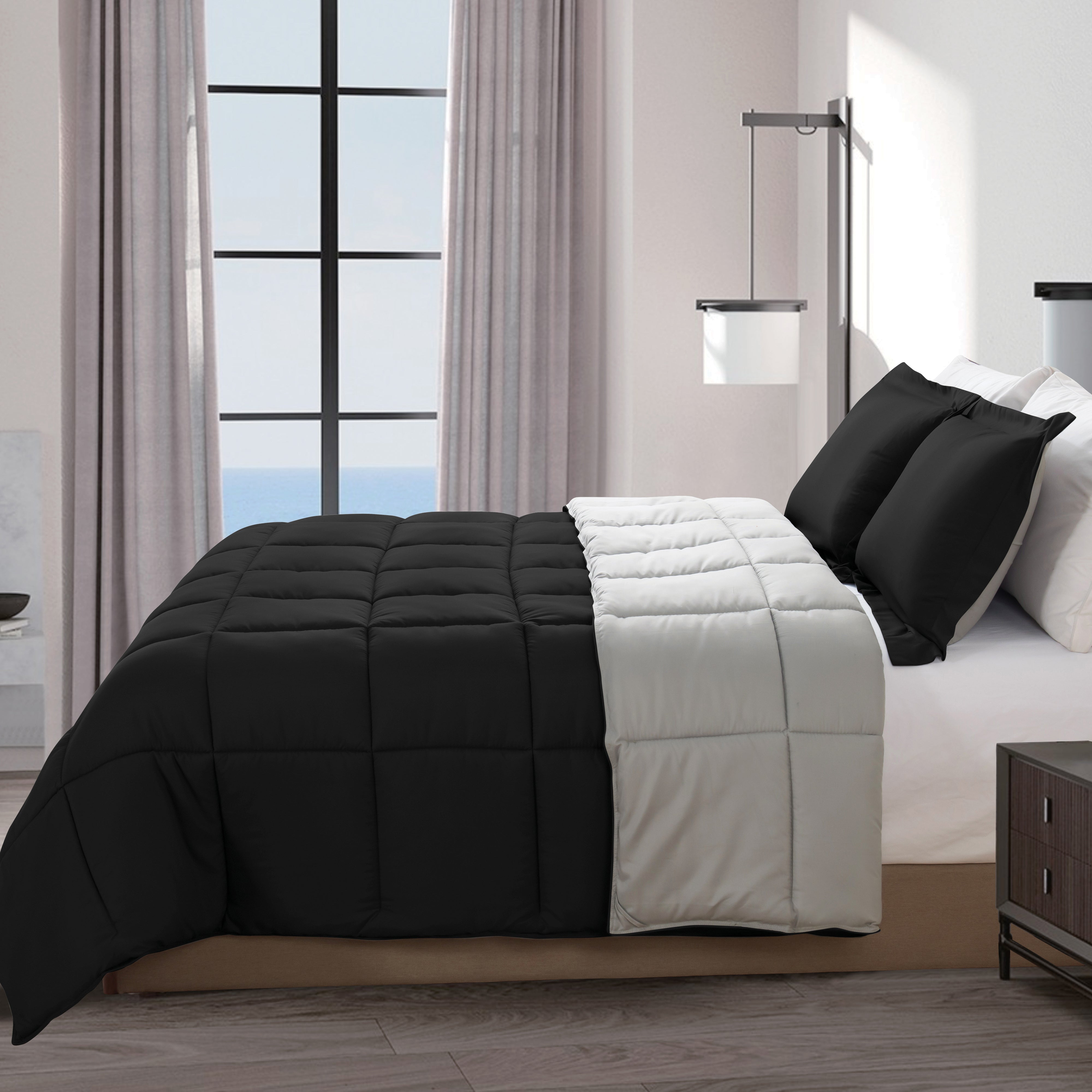 Everlaneas Reversible 3-Piece Box Stitched Comforter & Shams - Duvet Insert with 4 Corner Tabs