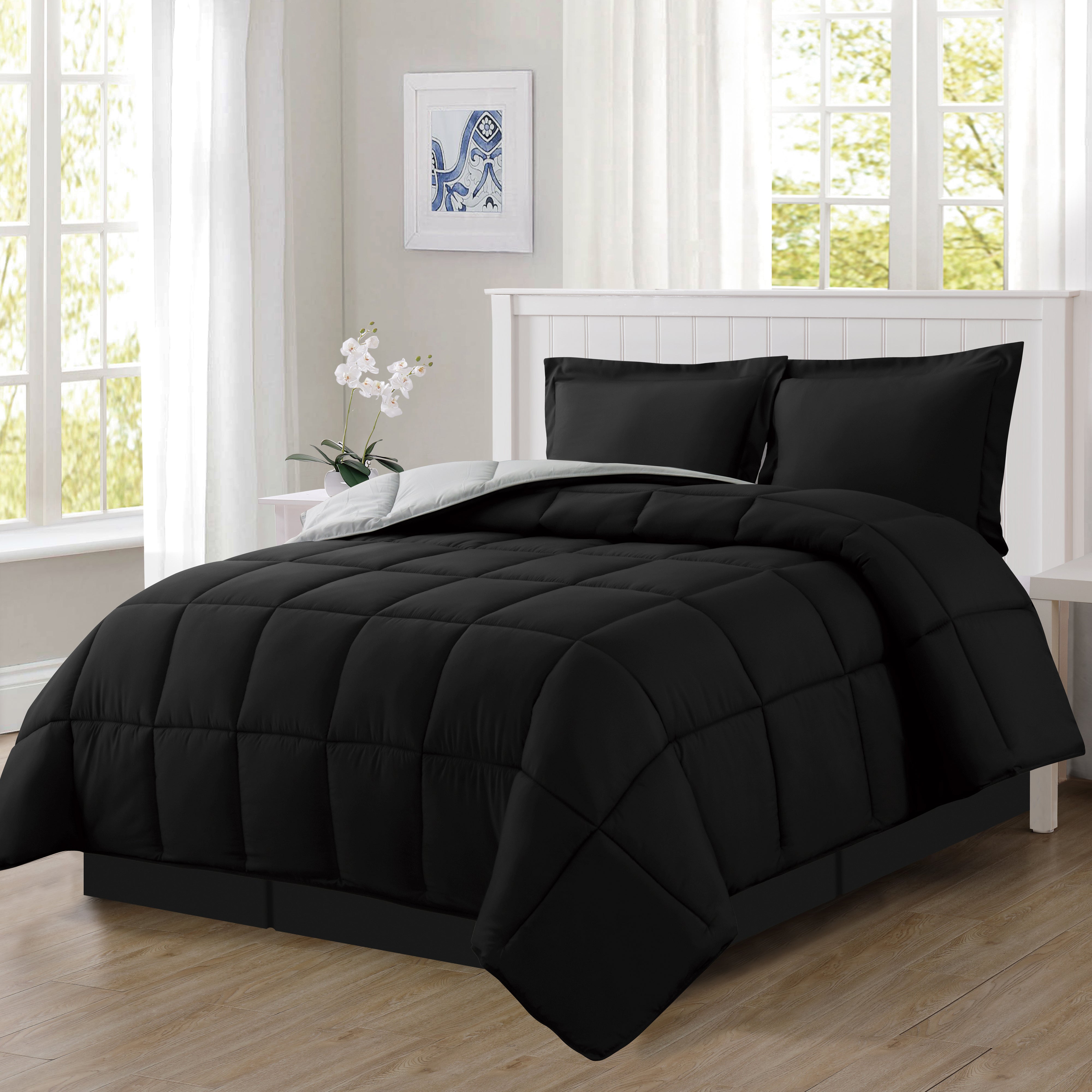 Everlaneas Reversible 3-Piece Box Stitched Comforter & Shams - Duvet Insert with 4 Corner Tabs