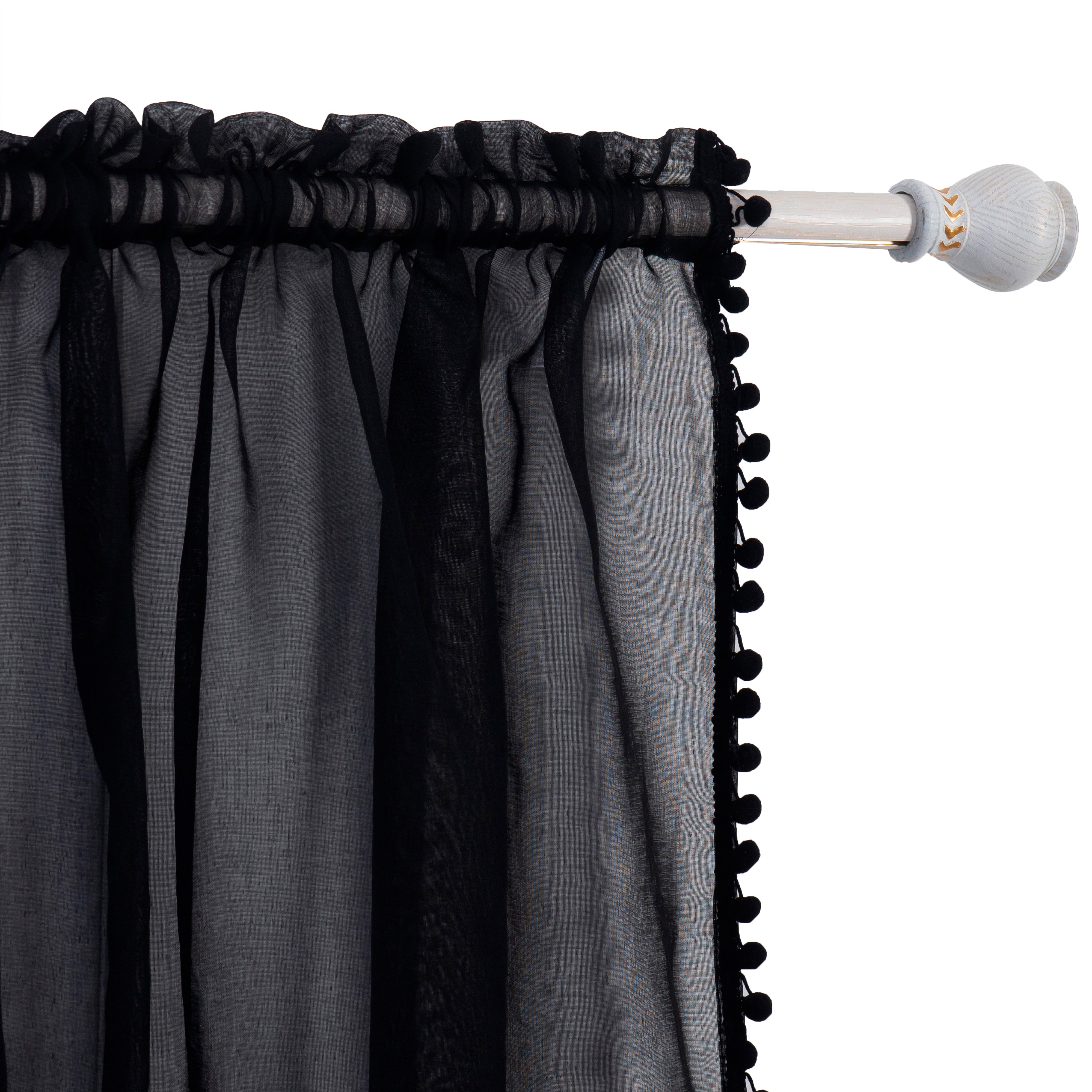 Everlaneas Set of 2 Pom Pom Tasseled Sheer Curtain - Rod Pocket