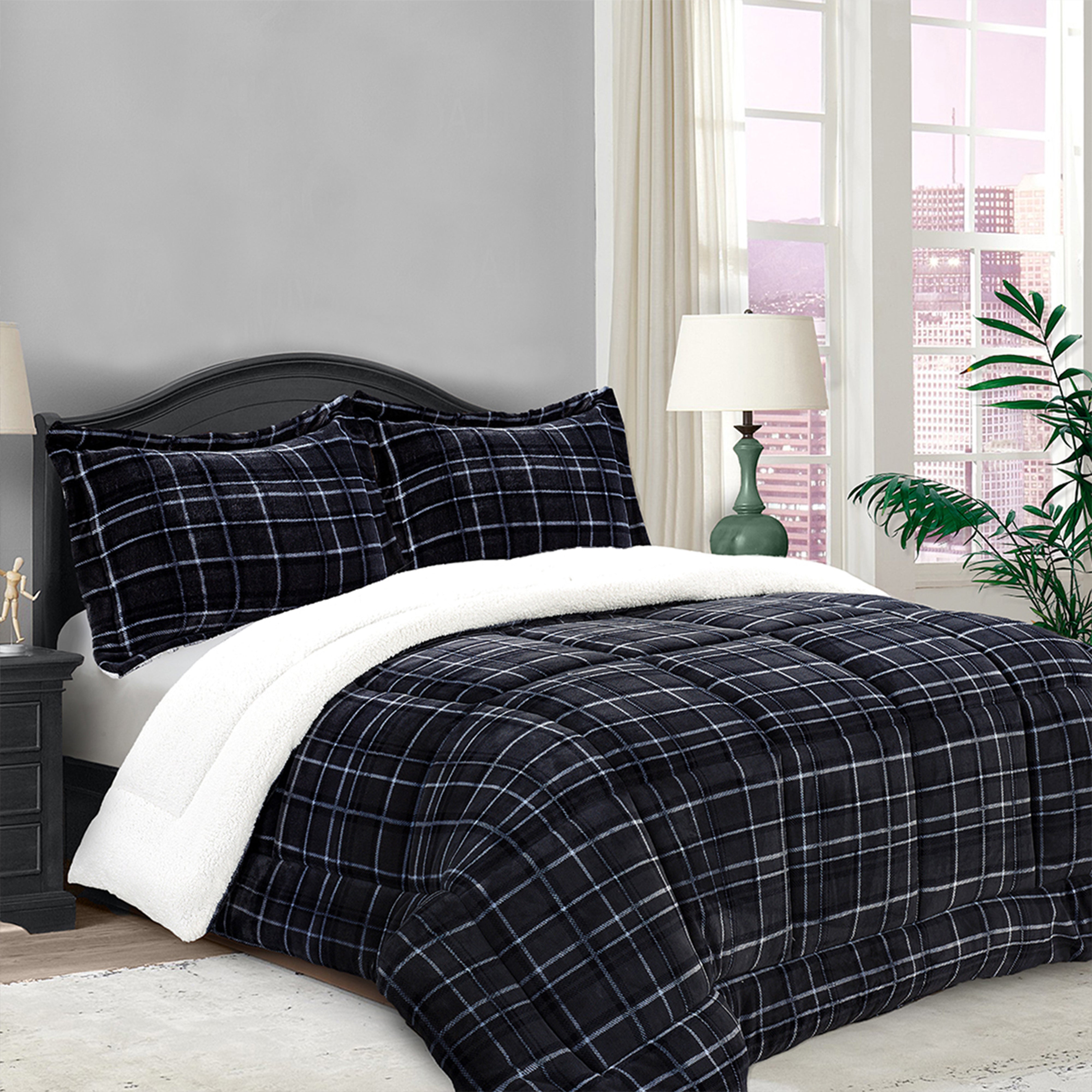 Everlaneas 3-Piece Plaid Micro-Suede Reversible Sherpa - Comforter Set
