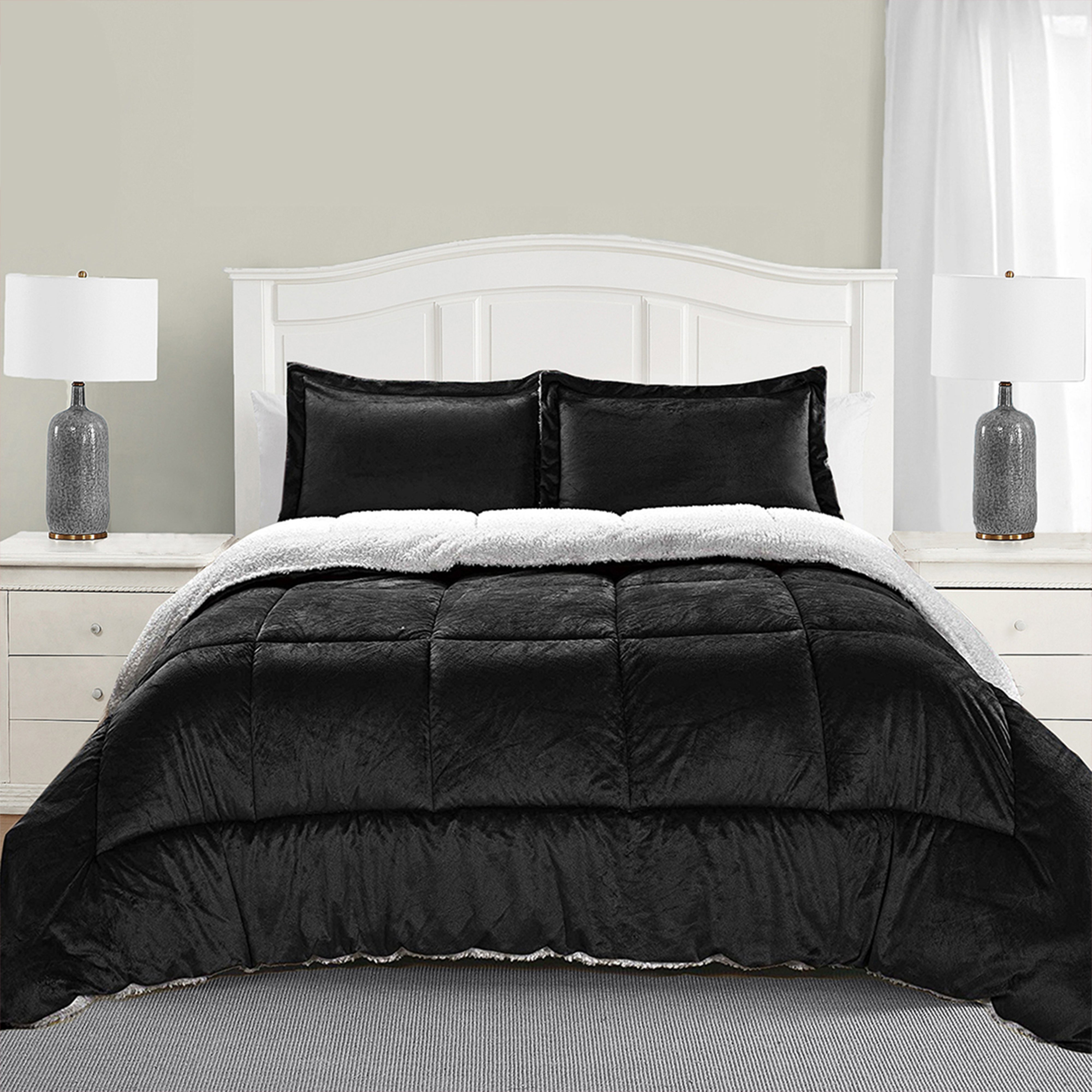 Everlaneas 3-Piece Micro-Suede Reversible Sherpa - Solid Color Design Comforter Set