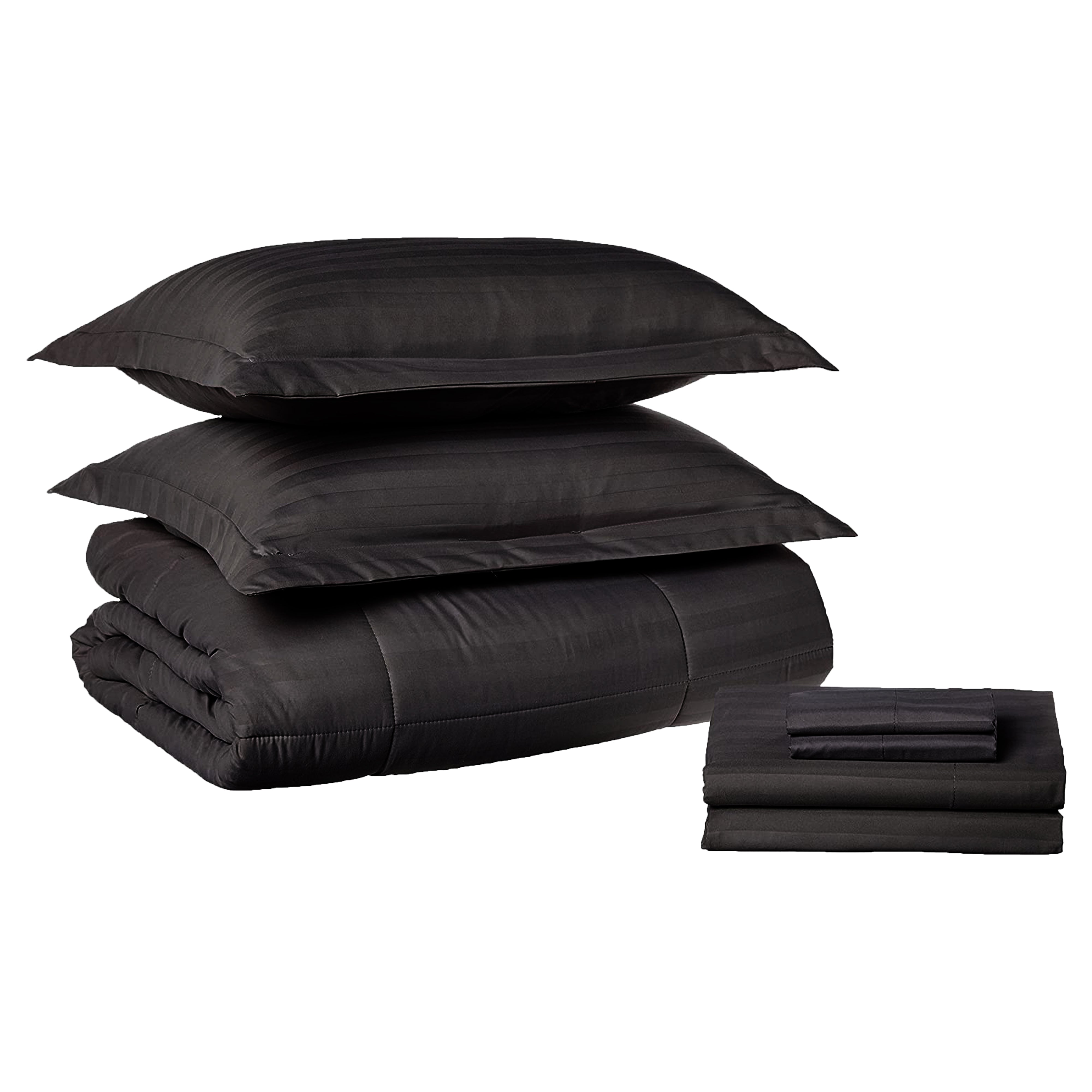 Everlaneas 8-Piece Dobby Stripe Comforter Set - Includes 4-Piece Sheet Set with Double Sided Storage Pockets