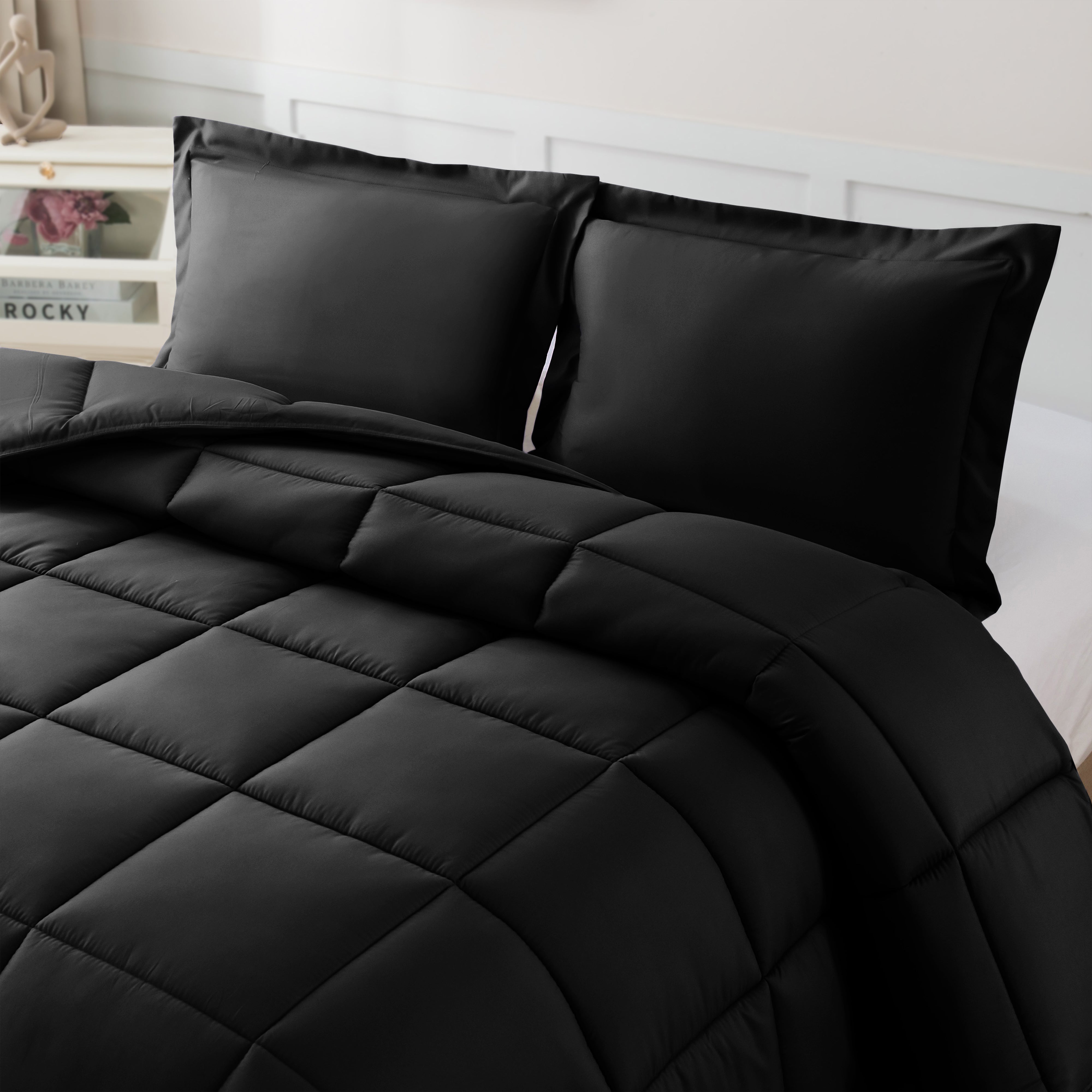 Everlaneas 3-Piece Solid Box Stitched Comforter & Shams - Double-Filled Comforter