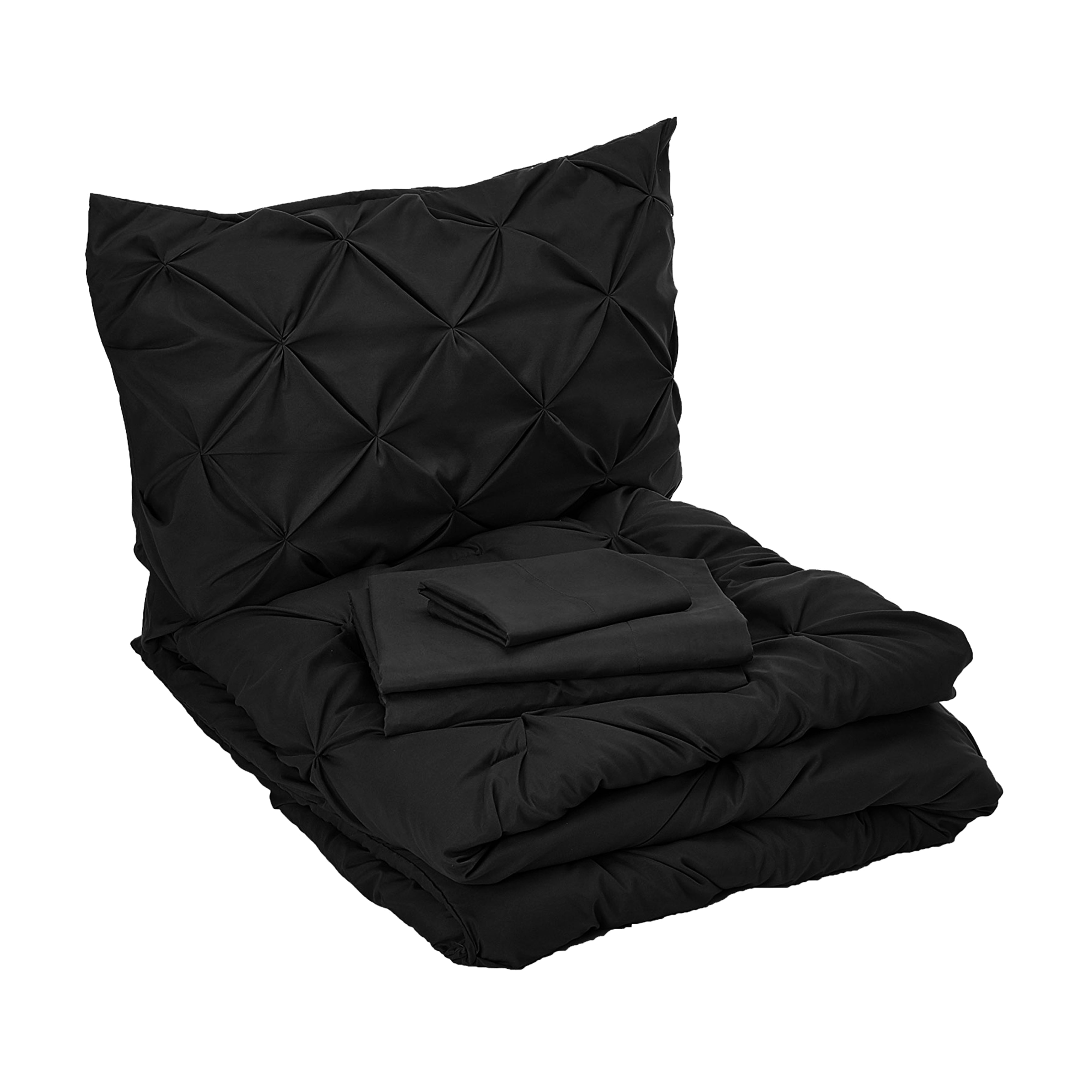 Everlaneas 8-Piece Pintuck Pinch Pleated Comforter Set - Includes 4-Piece Sheet Set with Double Sided Storage Pockets