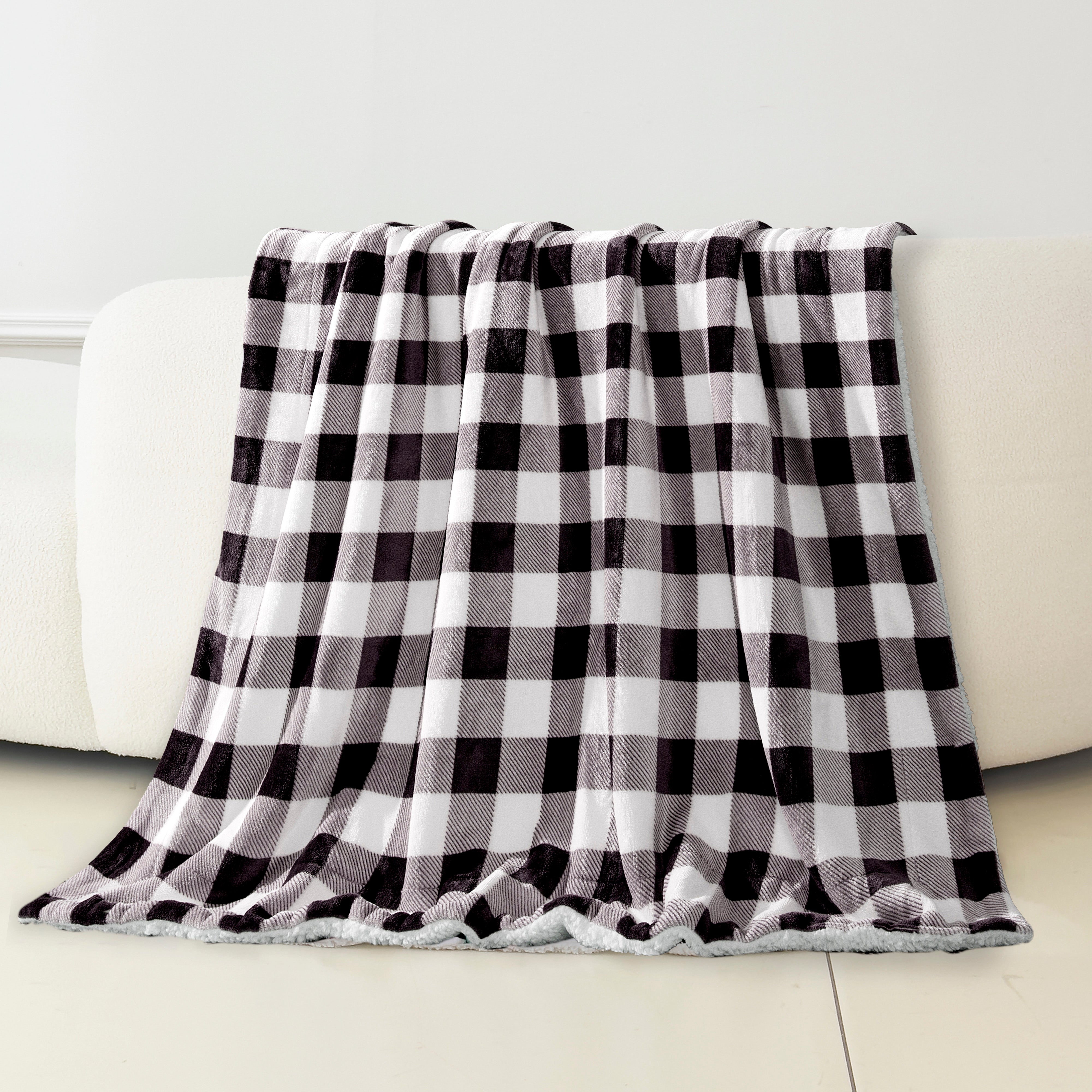 Everlaneas Buffalo Plaid Flannel Fleece Sherpa Throw Blanket