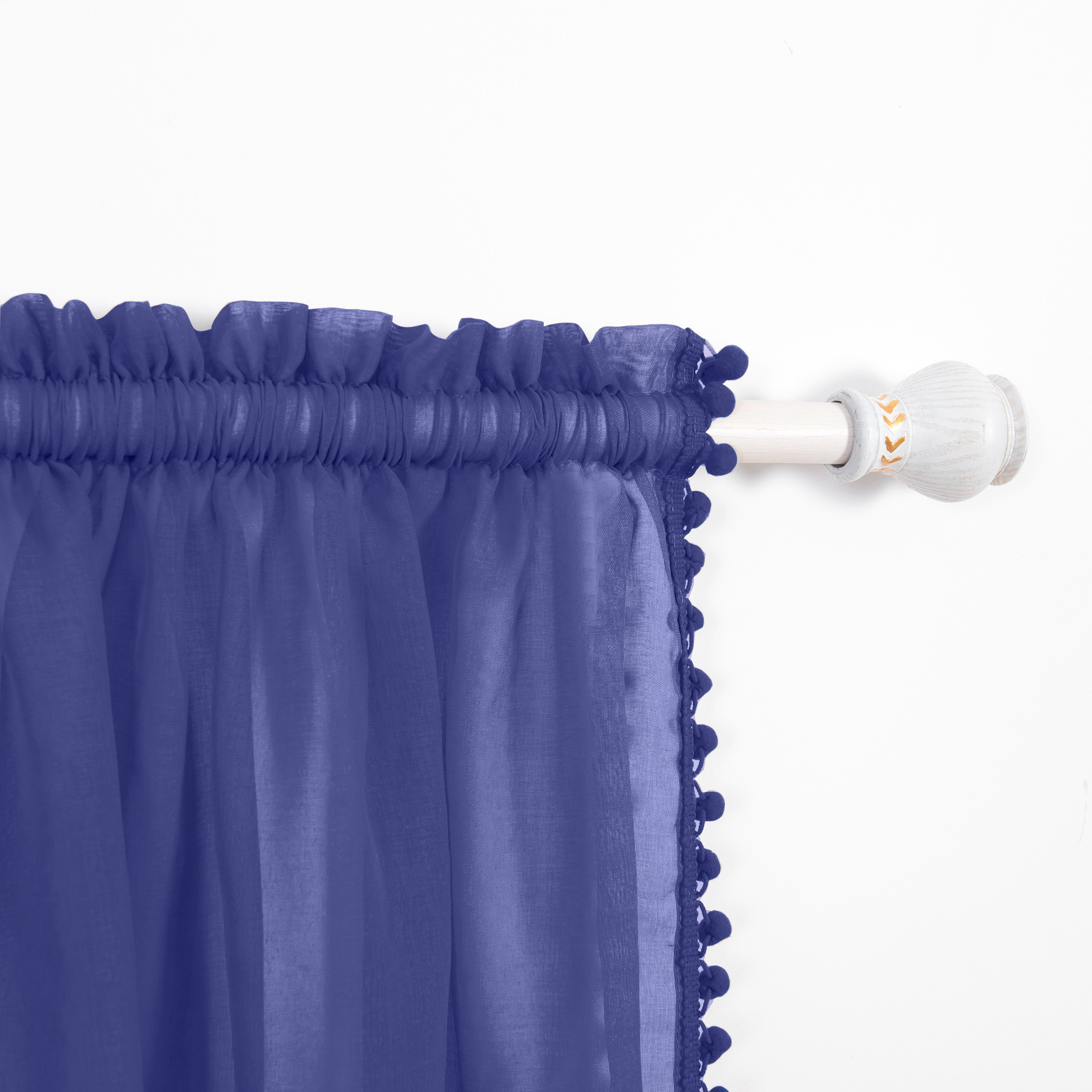 Everlaneas Set of 2 Pom Pom Tasseled Sheer Curtain - Rod Pocket
