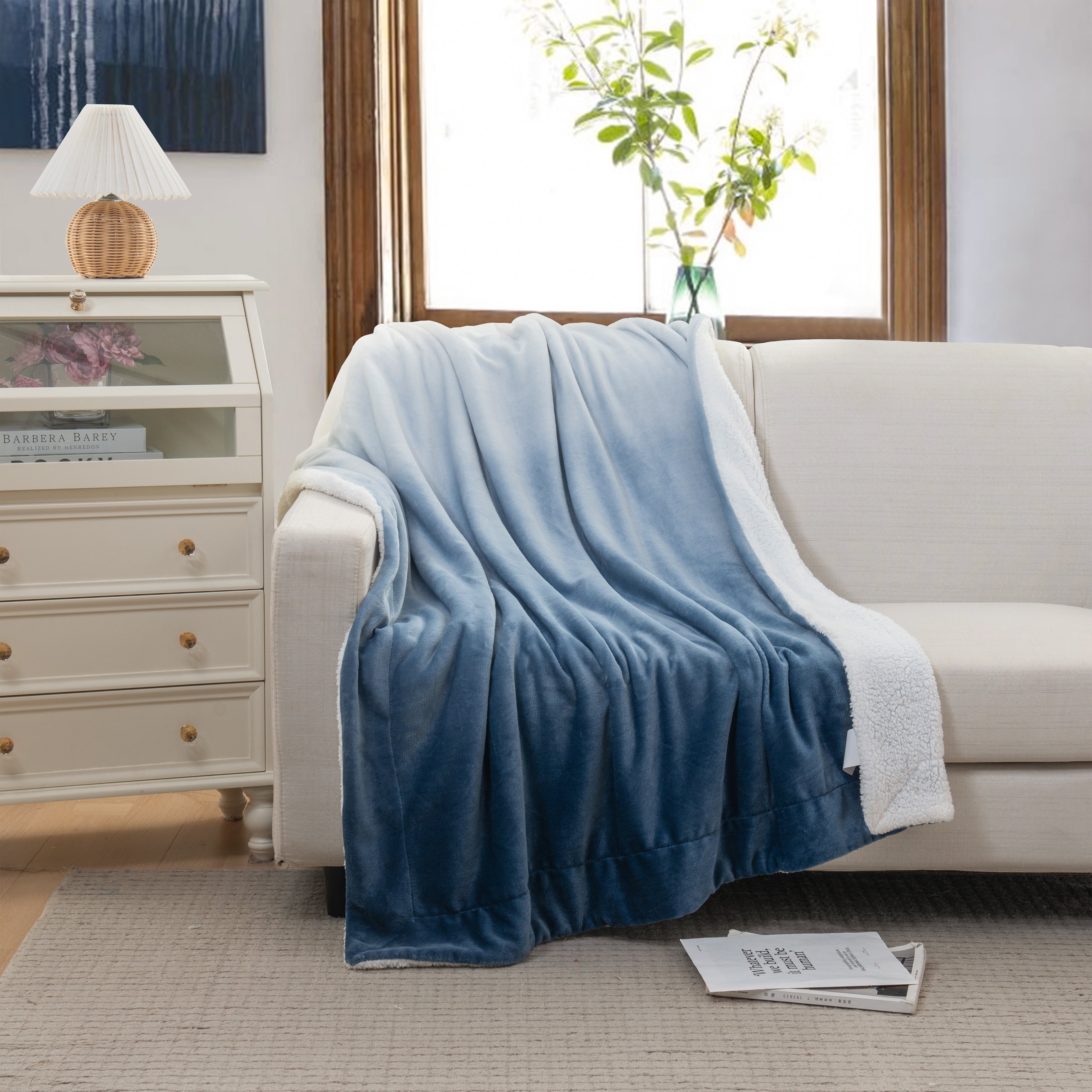 Everlaneas Ombre Printed - Sherpa Backed Plush Throw Blankets - 50 x 60 inches