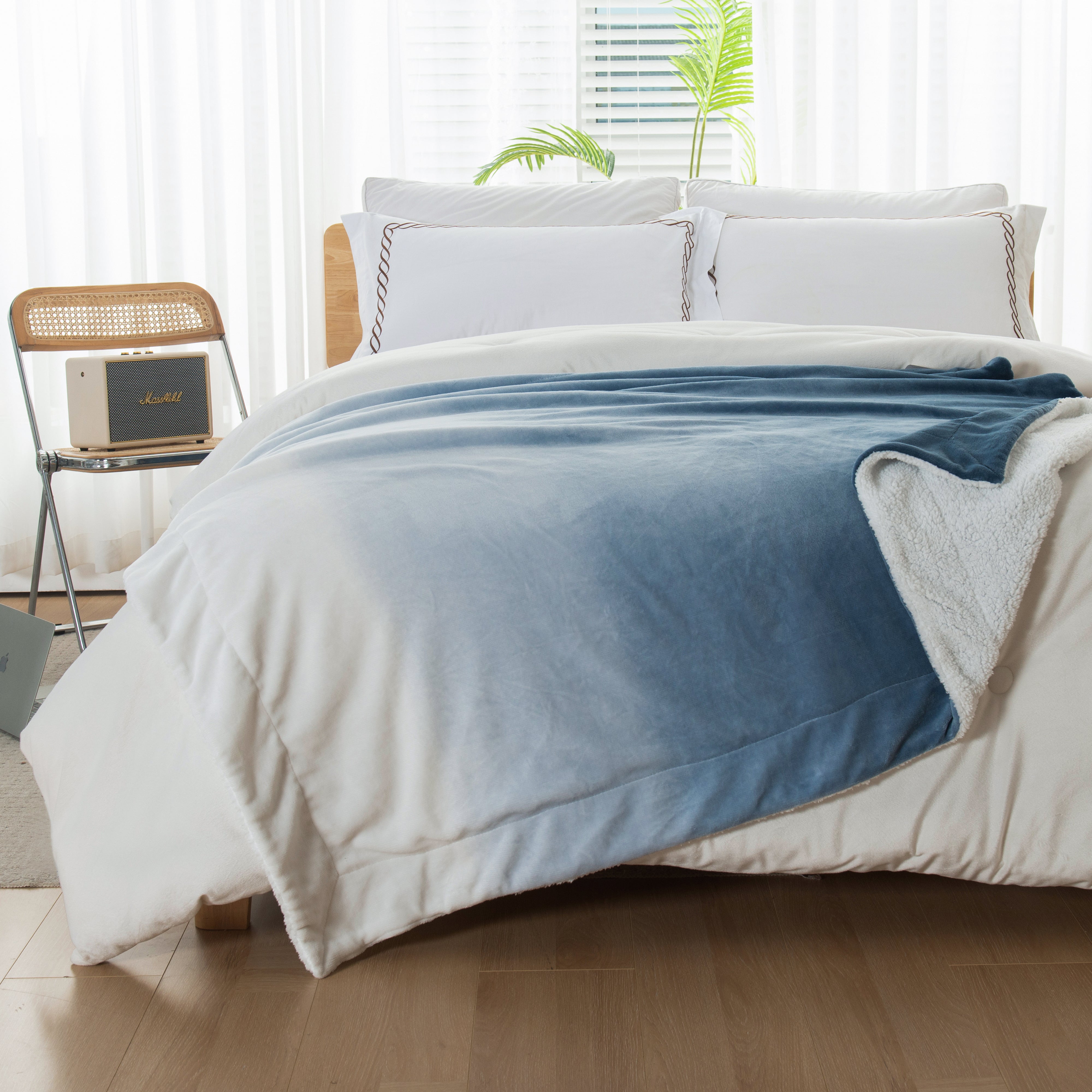 Everlaneas Ombre Printed - Sherpa Backed Plush Throw Blankets - 50 x 60 inches