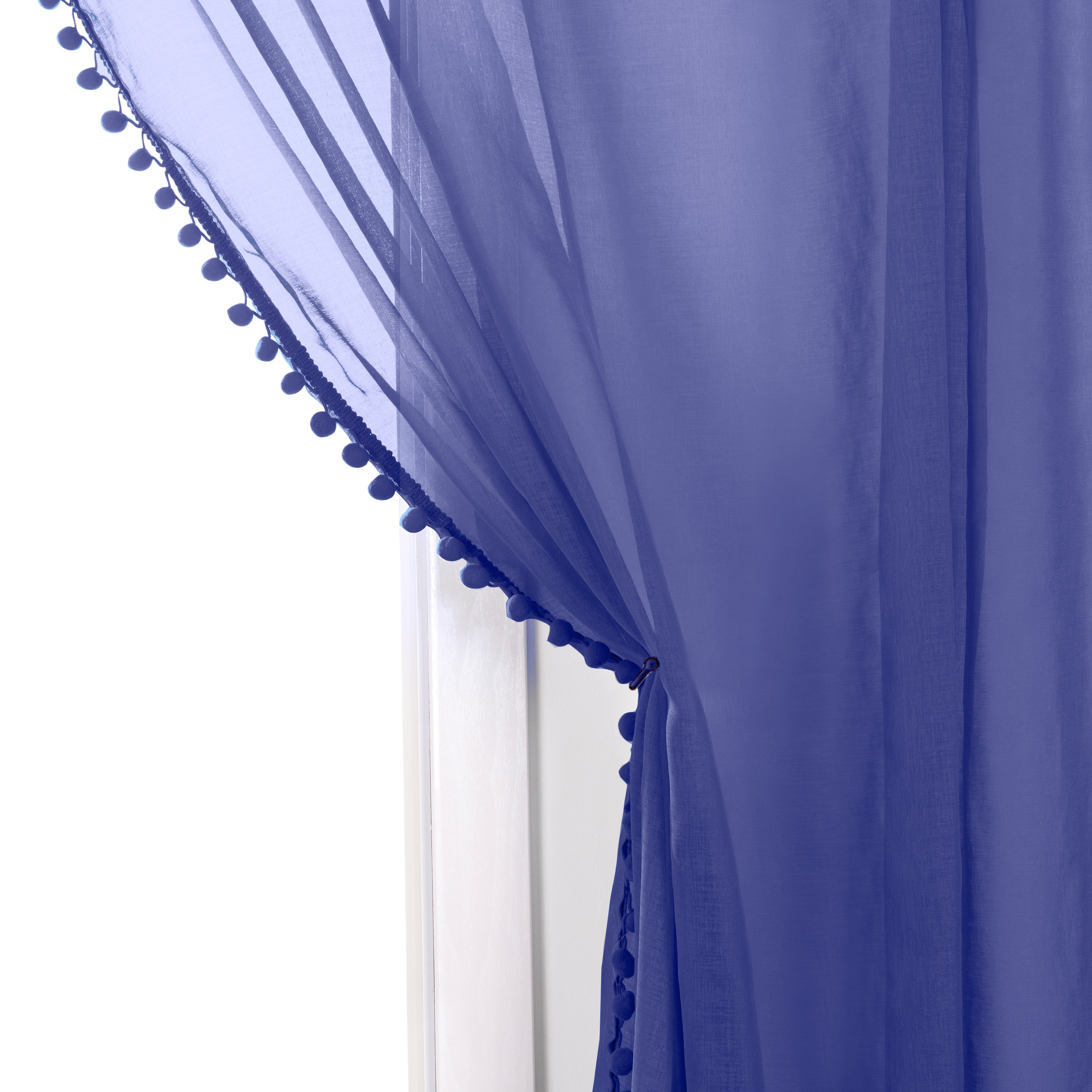 Everlaneas Set of 2 Pom Pom Tasseled Sheer Curtain - Rod Pocket