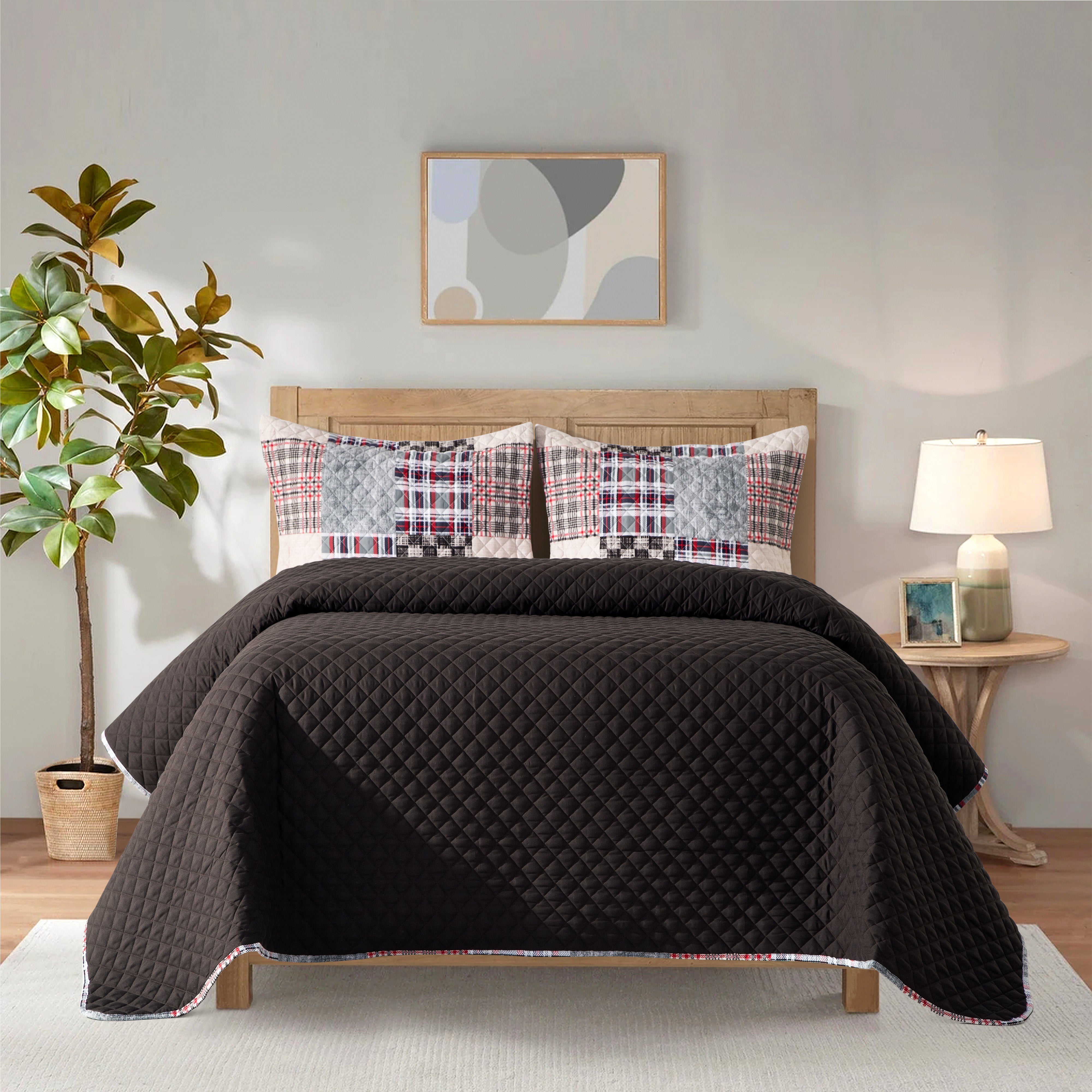 Everlaneas 3-Piece Patch Plaid Quilted Reversible Bedspread Coverlet Set