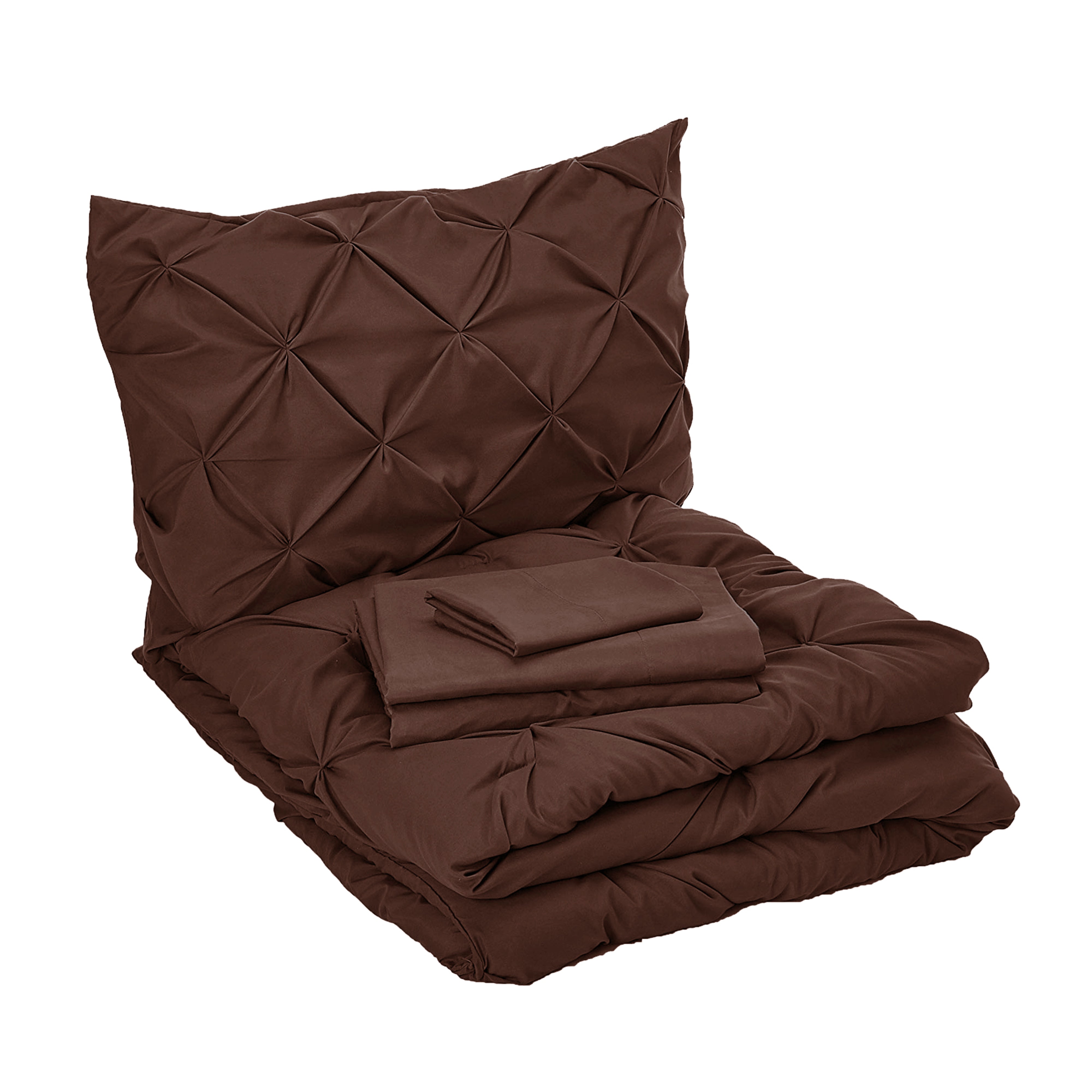 Everlaneas 8-Piece Pintuck Pinch Pleated Comforter Set - Includes 4-Piece Sheet Set with Double Sided Storage Pockets