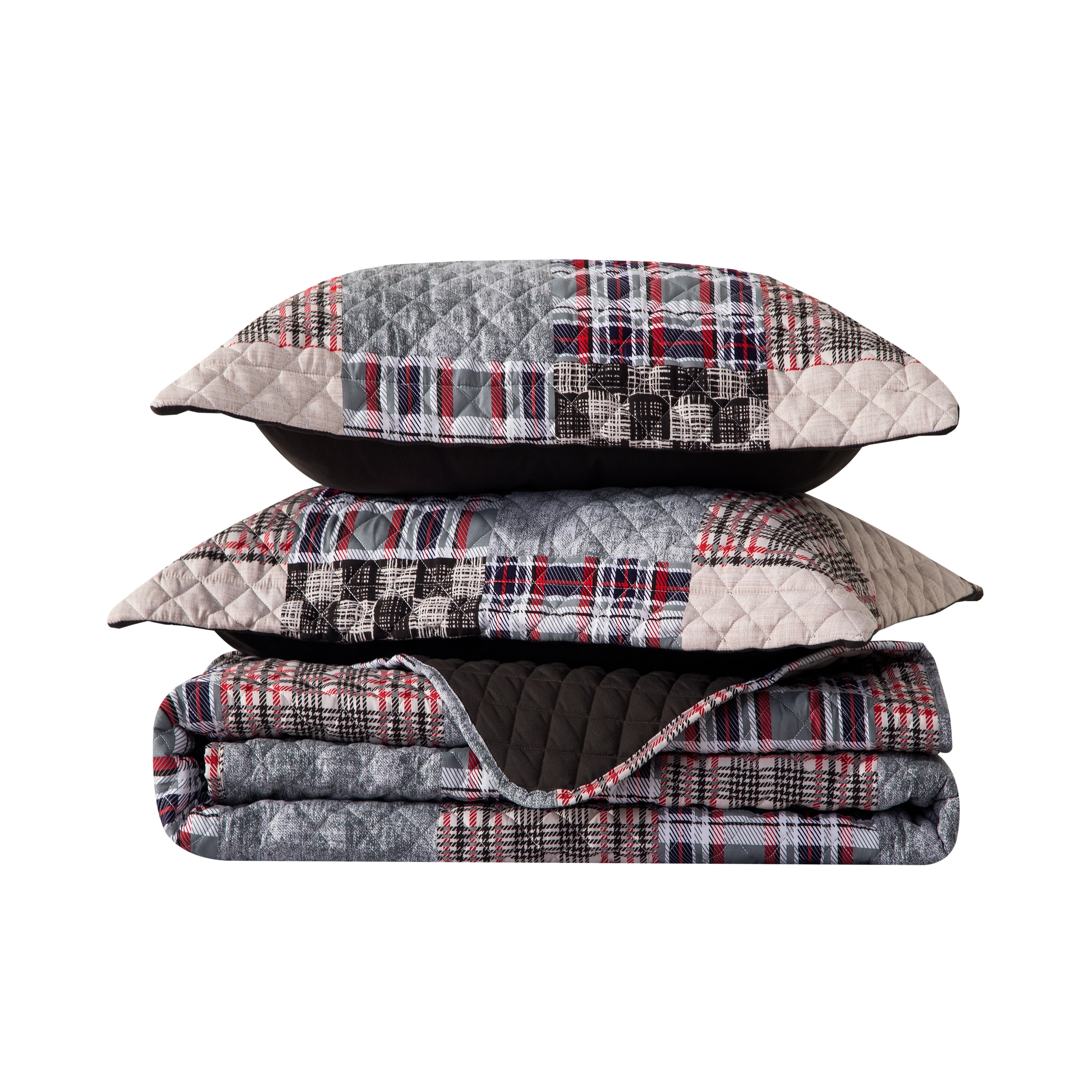 Everlaneas 3-Piece Patch Plaid Quilted Reversible Bedspread Coverlet Set