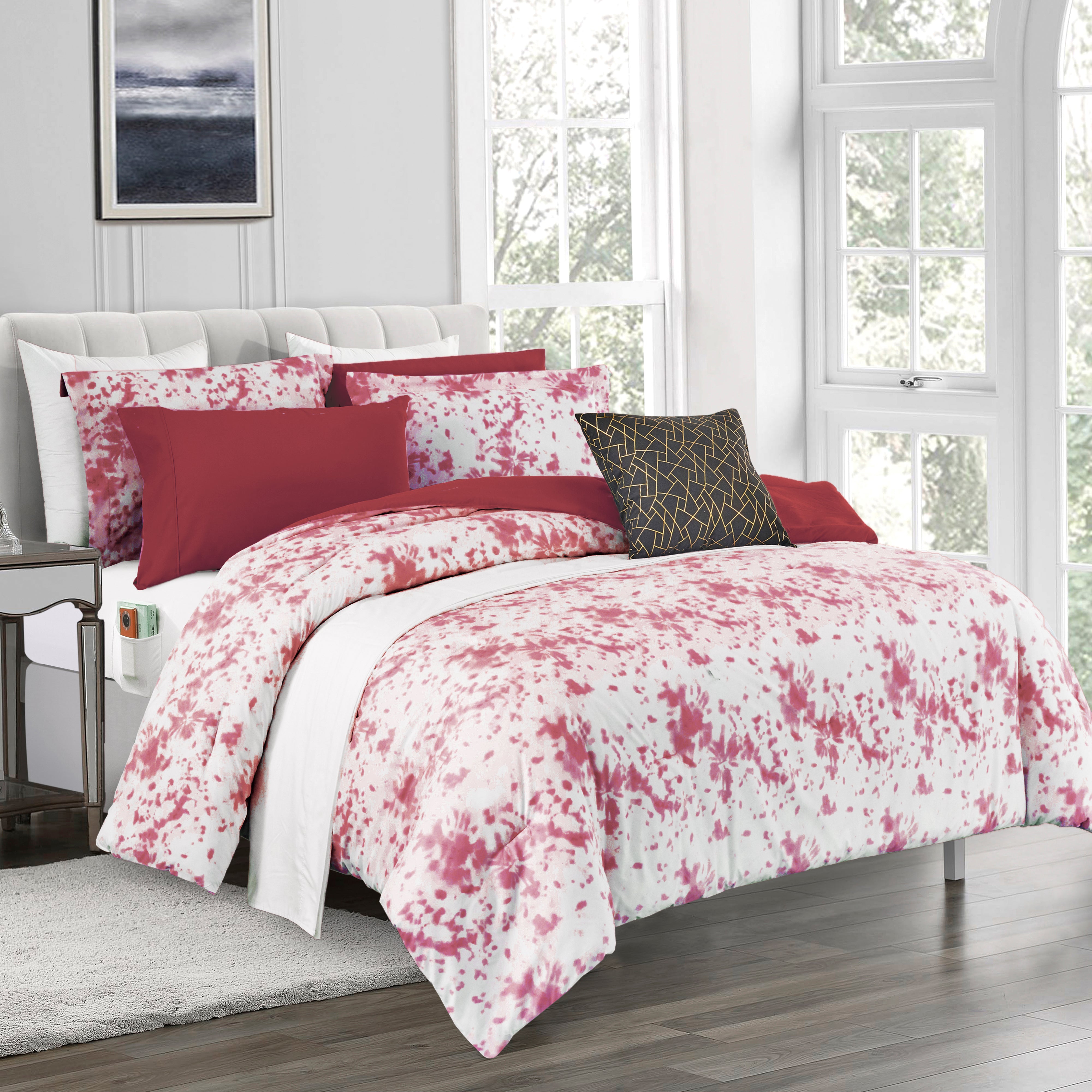 Everlaneas 10-Piece Tie-Dye Comforter Set, Includes 6-Piece Sheet Set with Double Sided Storage Pockets