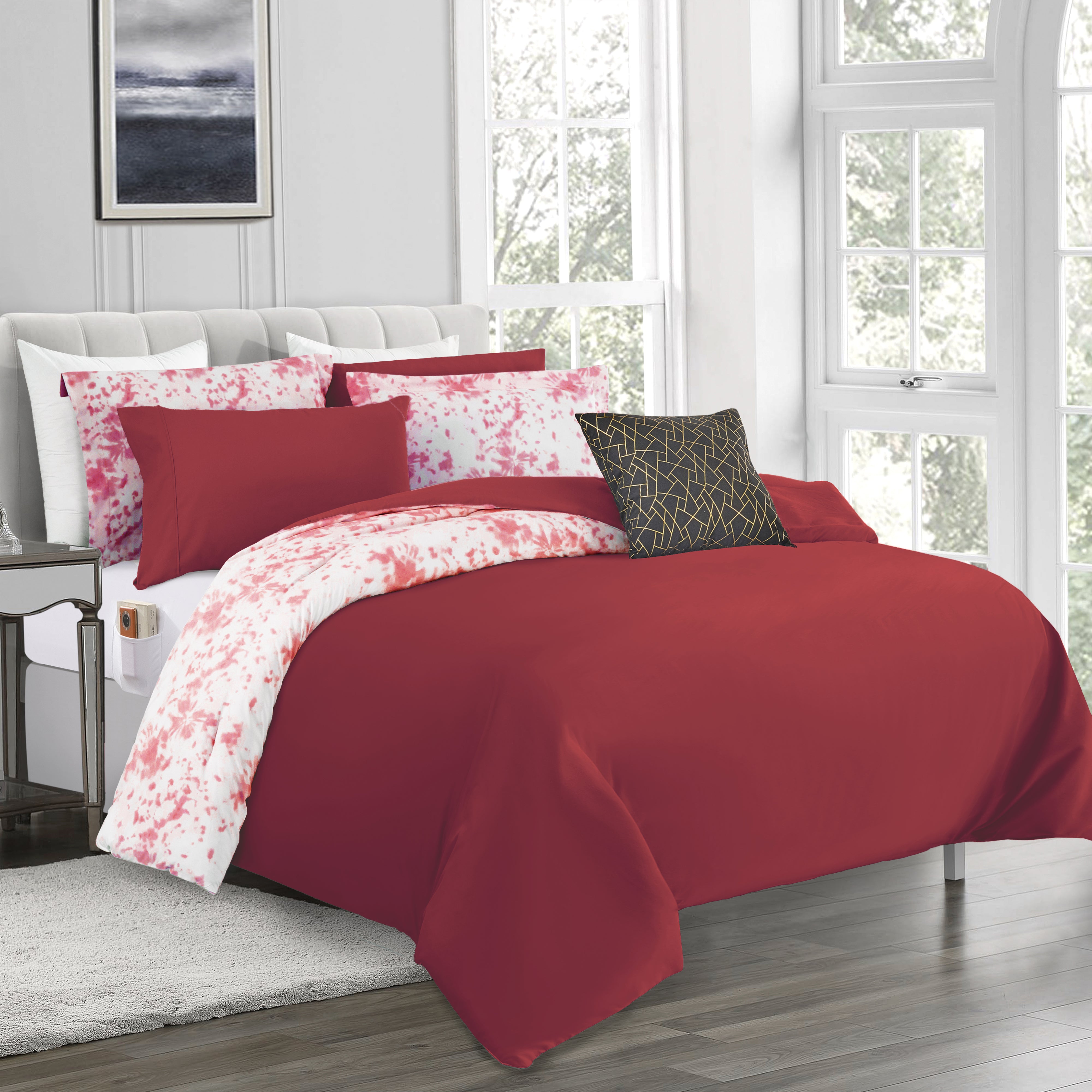 Everlaneas 10-Piece Tie-Dye Comforter Set, Includes 6-Piece Sheet Set with Double Sided Storage Pockets