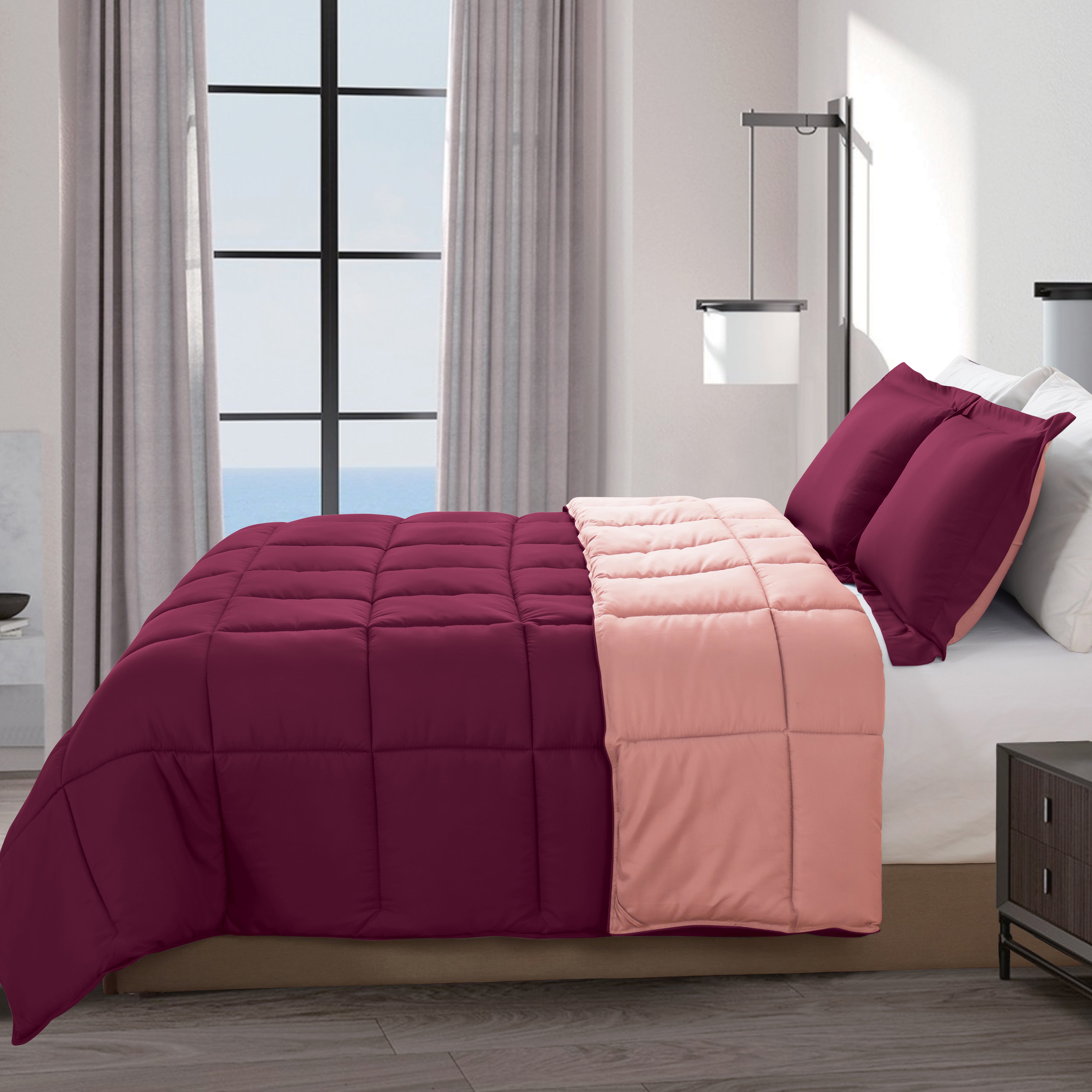 Everlaneas Reversible 3-Piece Box Stitched Comforter & Shams - Duvet Insert with 4 Corner Tabs