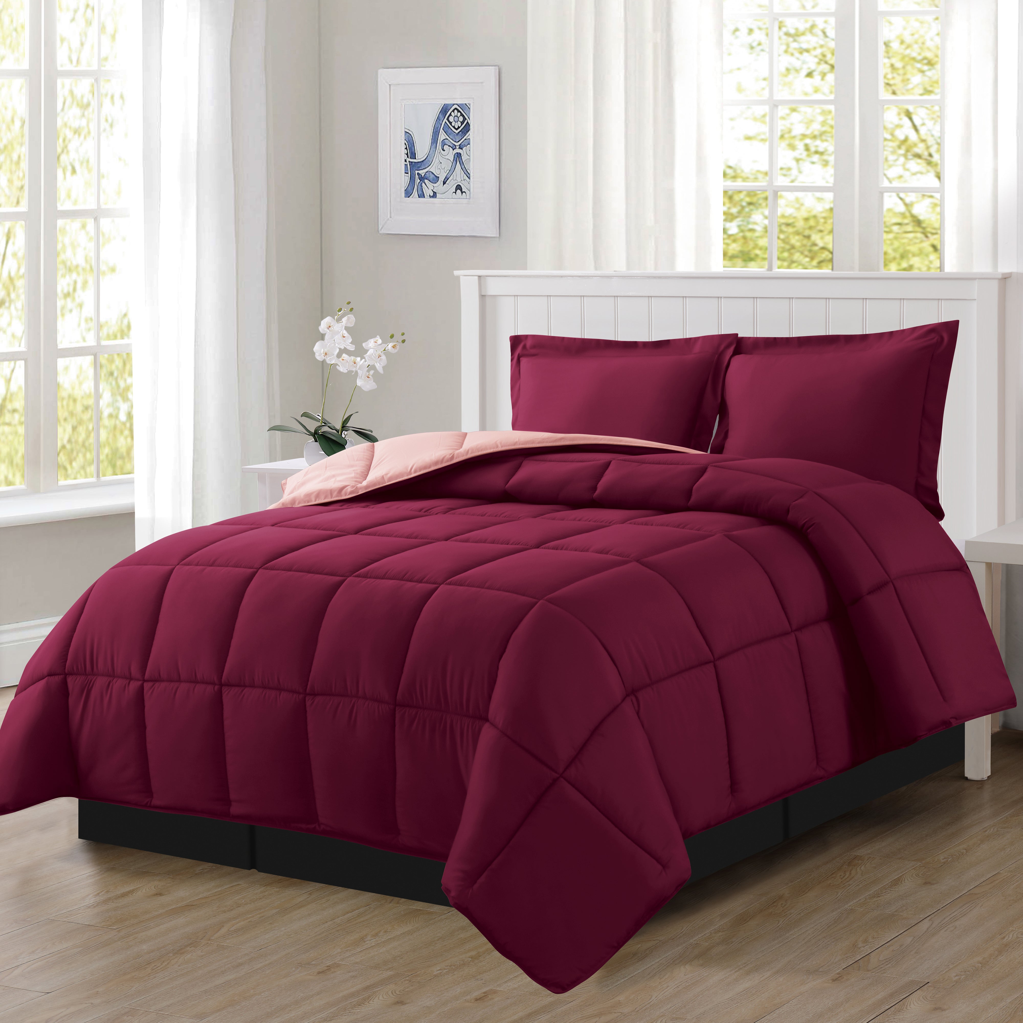 Everlaneas Reversible 3-Piece Box Stitched Comforter & Shams - Duvet Insert with 4 Corner Tabs