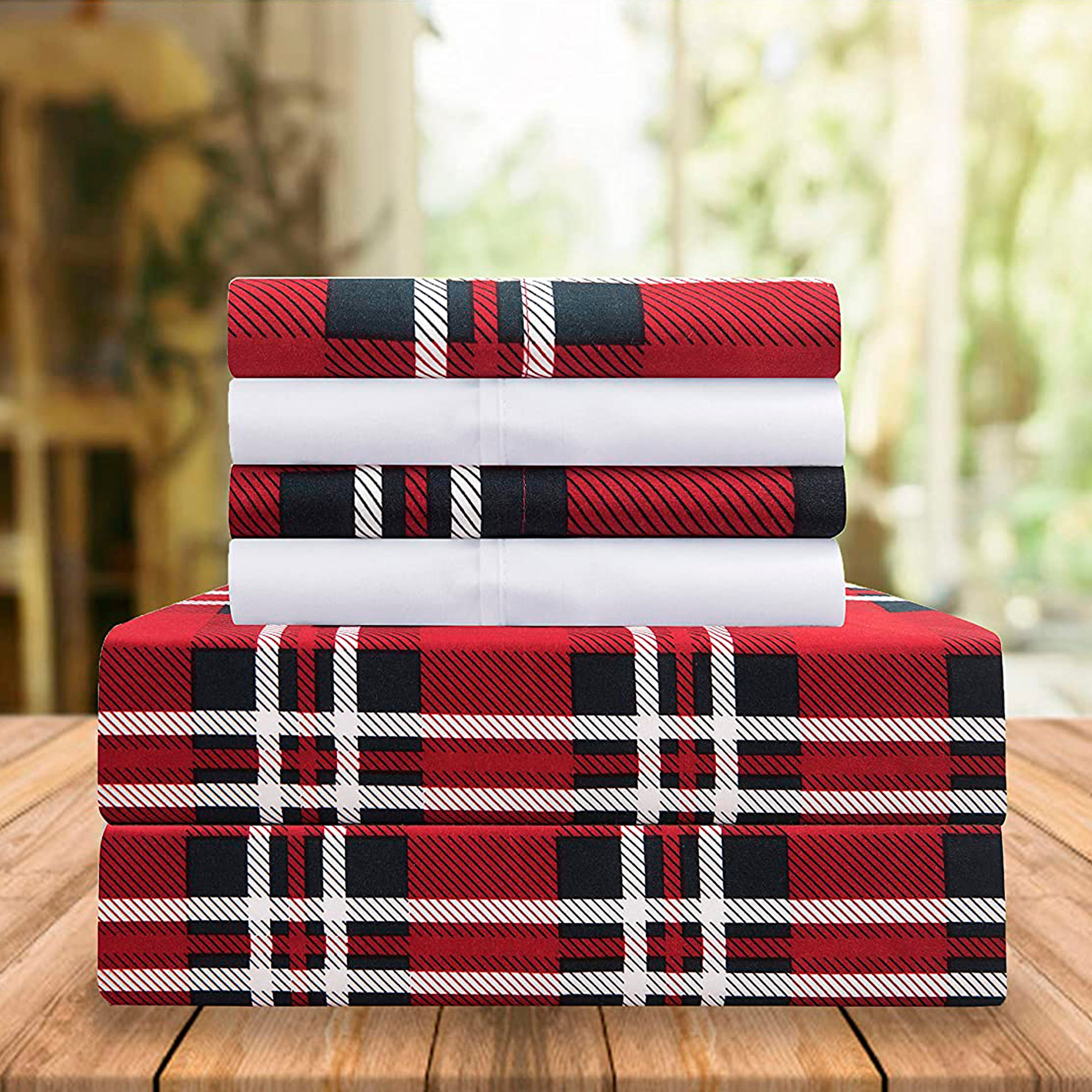 Everlaneas 6-Piece Plaid Pattern Bed Sheet Set - Soft as a Hotel Premium Quality