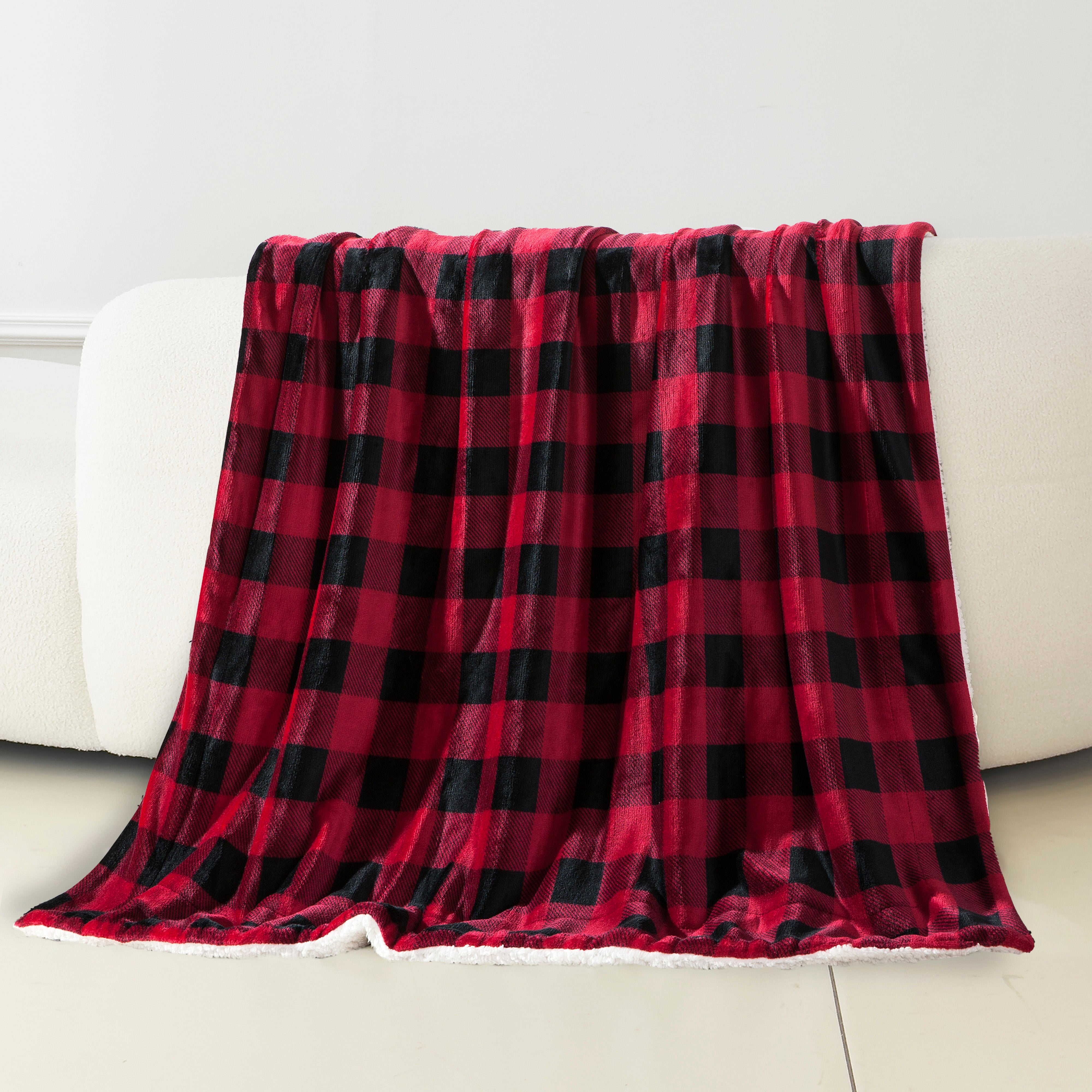 Everlaneas Buffalo Plaid Flannel Fleece Sherpa Throw Blanket