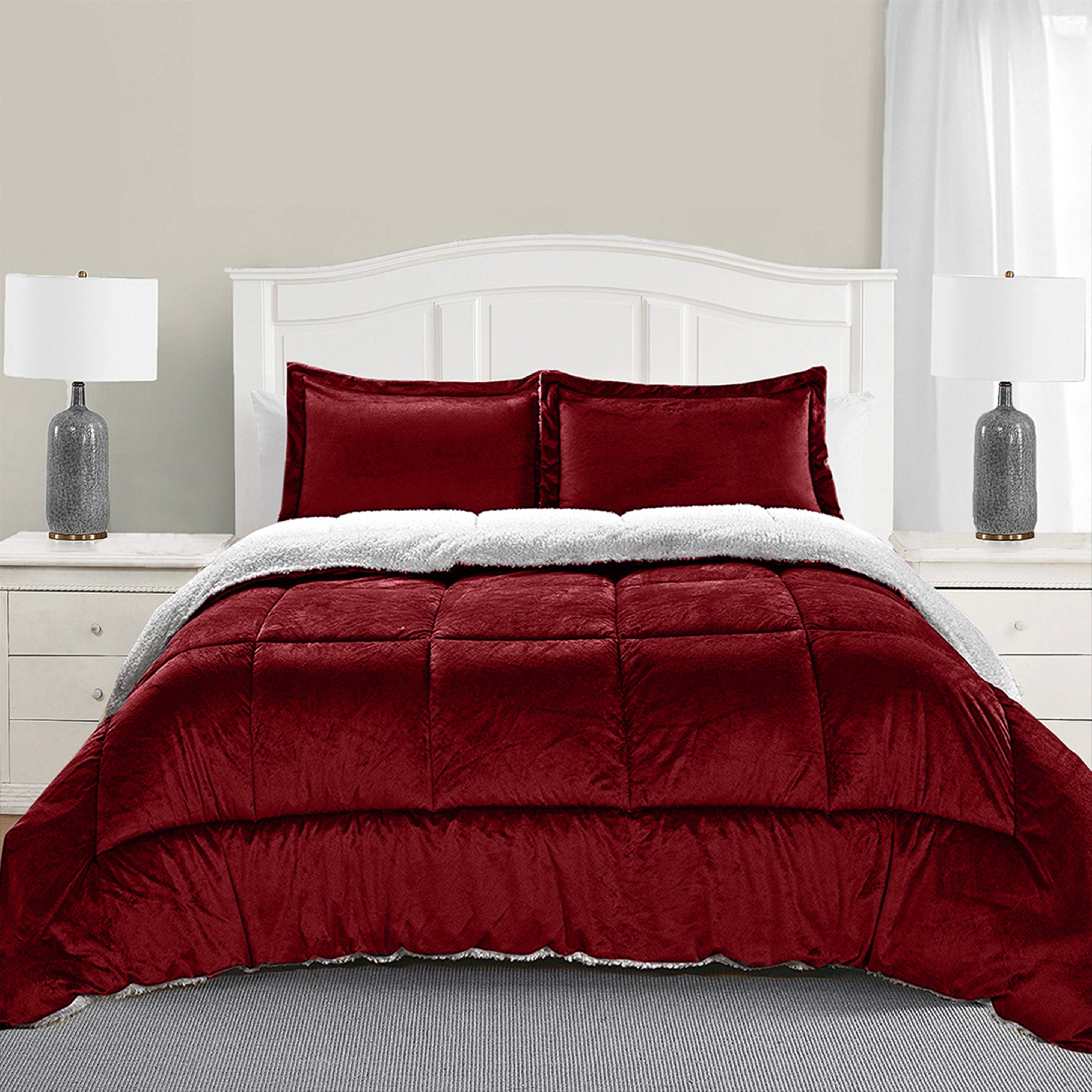 Everlaneas 3-Piece Micro-Suede Reversible Sherpa - Solid Color Design Comforter Set