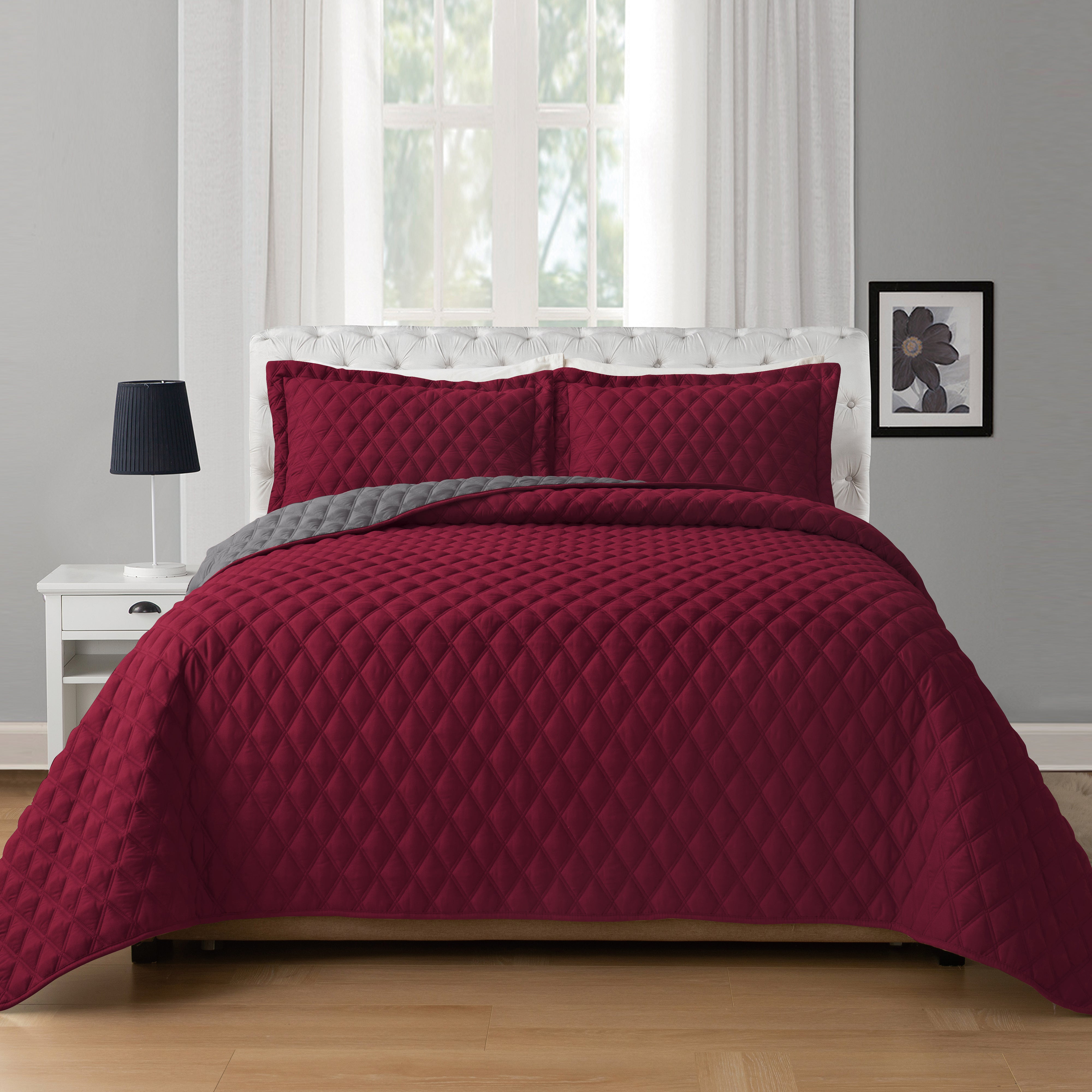Everlaneas 3-Piece Diamond Quilted Reversible Bedspread Coverlet Set