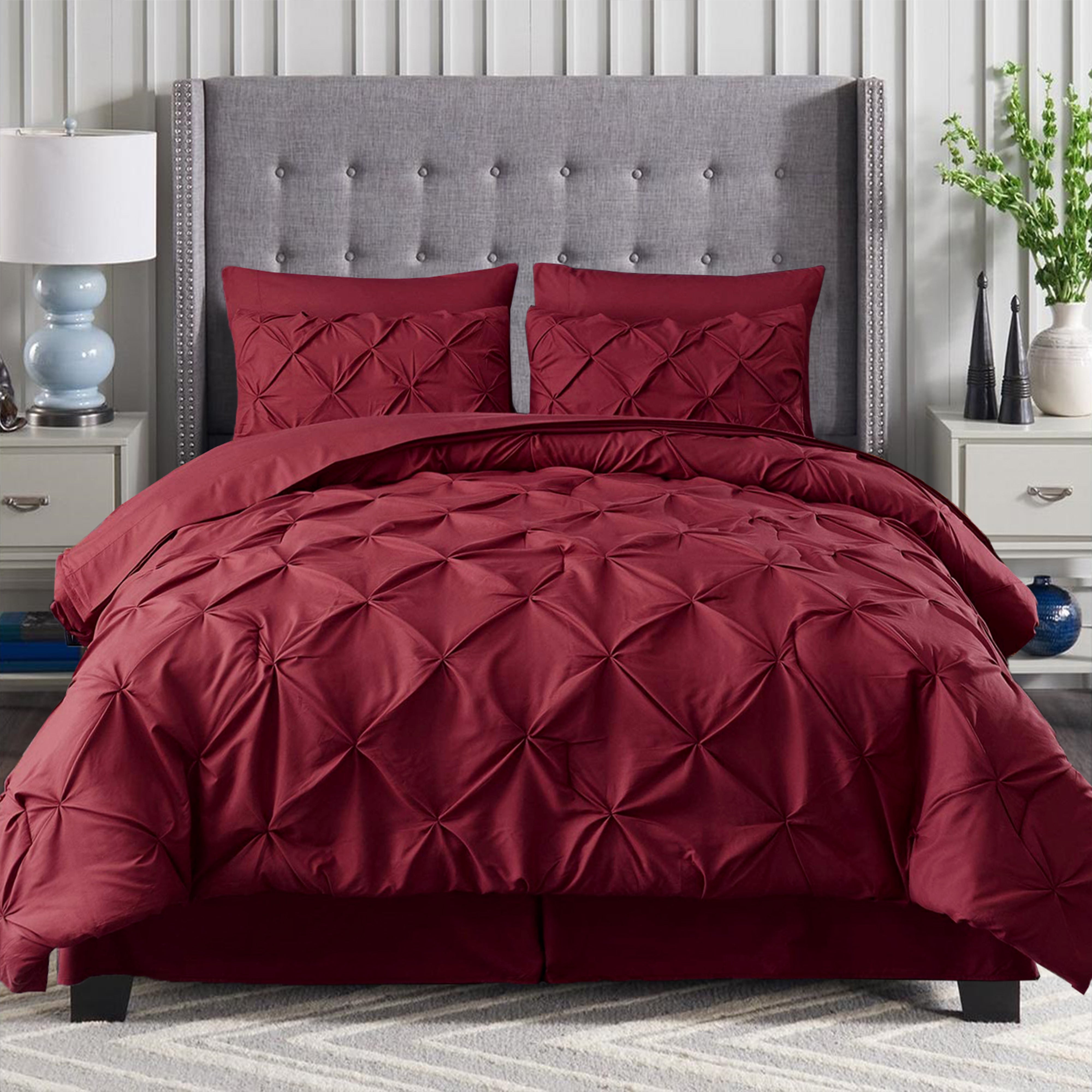 Everlaneas 8-Piece Pintuck Pinch Pleated Comforter Set - Includes 4-Piece Sheet Set with Double Sided Storage Pockets
