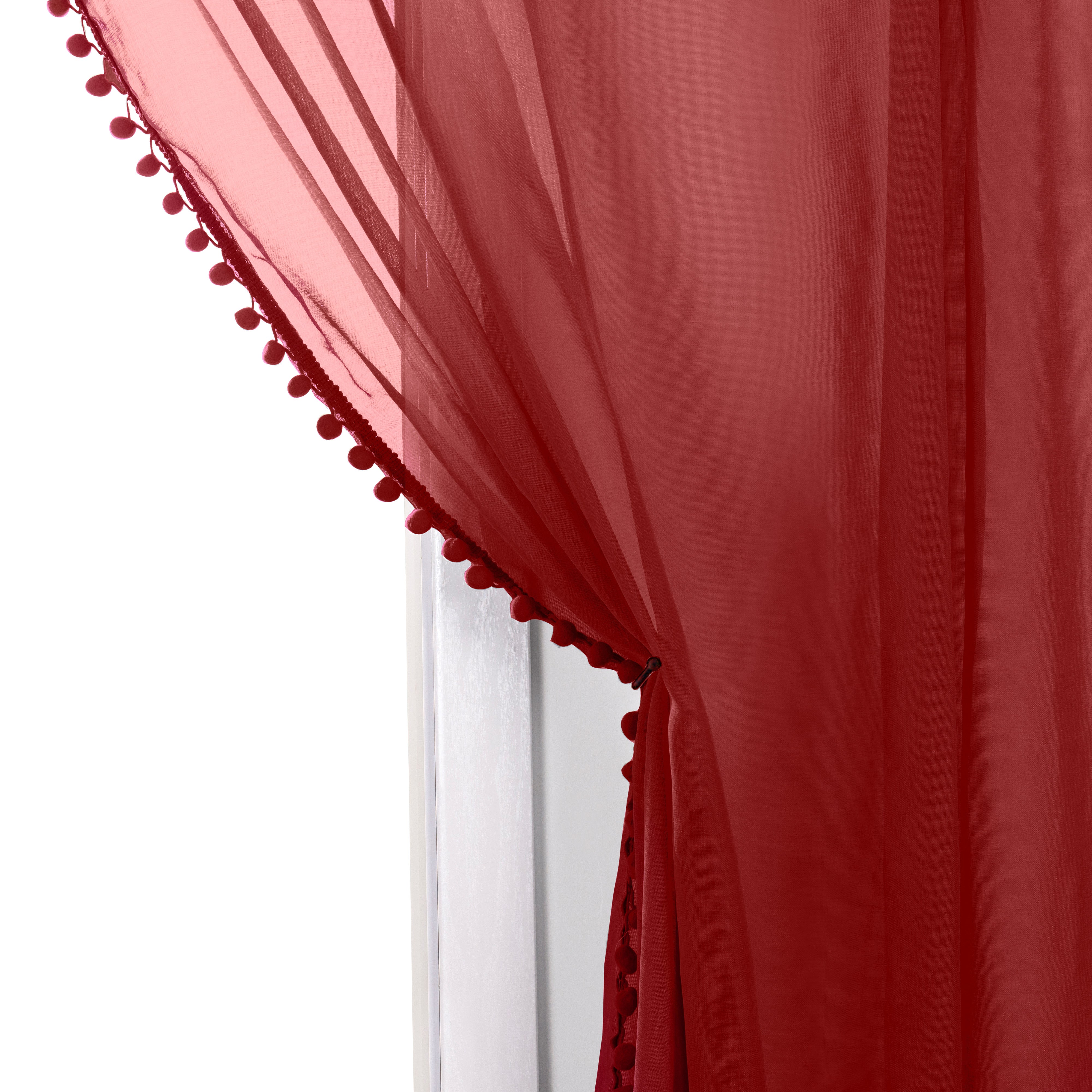 Everlaneas Set of 2 Pom Pom Tasseled Sheer Curtain - Rod Pocket