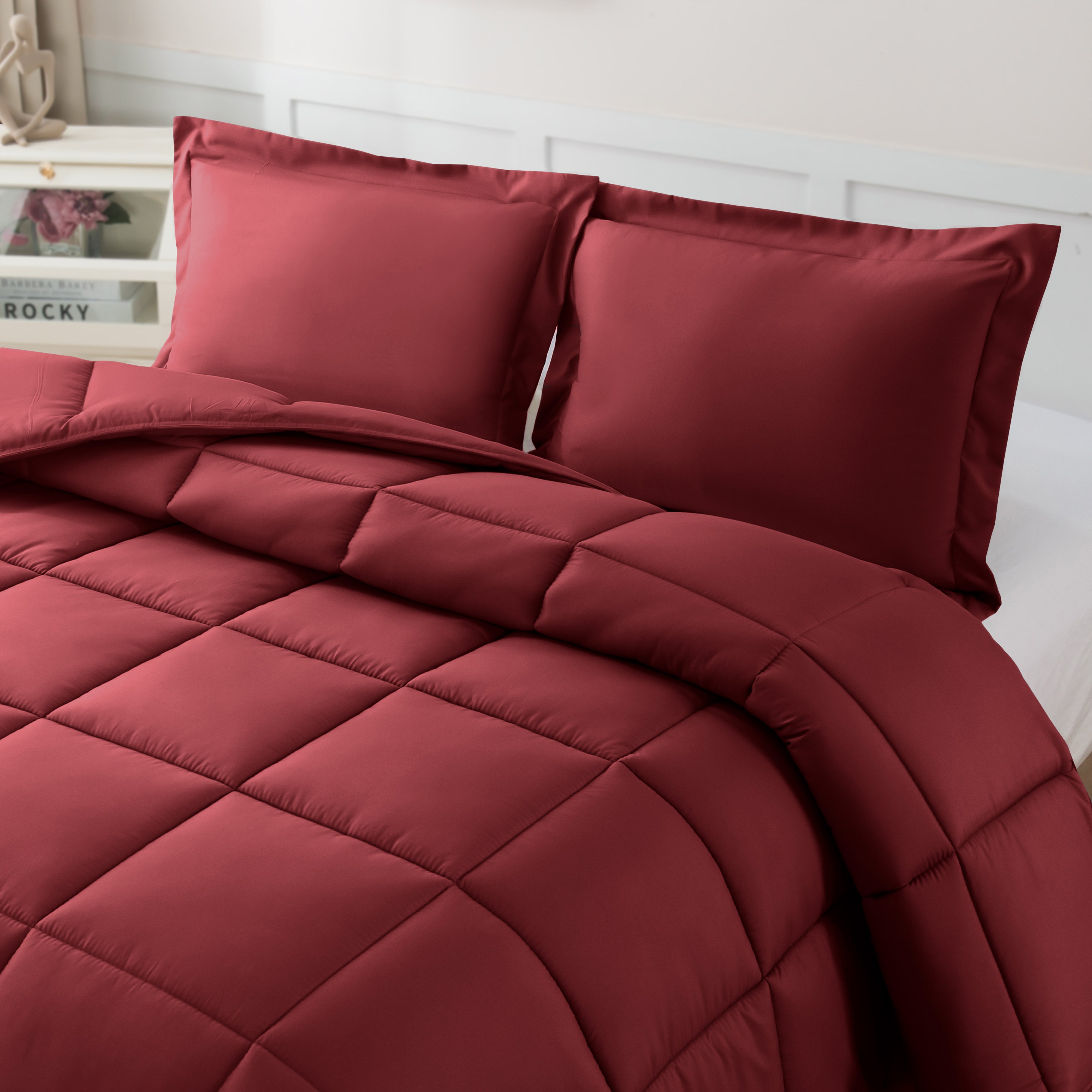 Everlaneas 3-Piece Solid Box Stitched Comforter & Shams - Double-Filled Comforter
