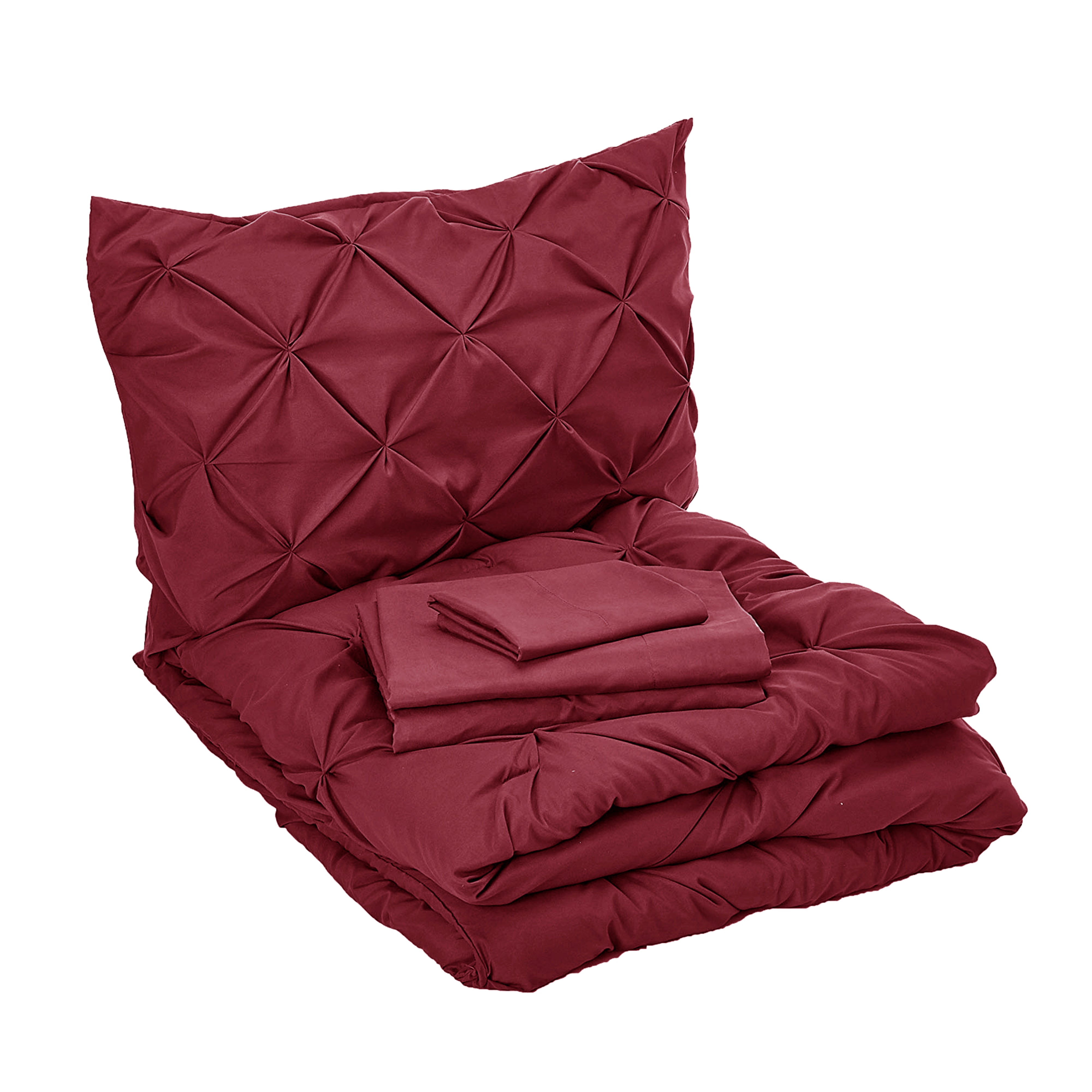 Everlaneas 8-Piece Pintuck Pinch Pleated Comforter Set - Includes 4-Piece Sheet Set with Double Sided Storage Pockets