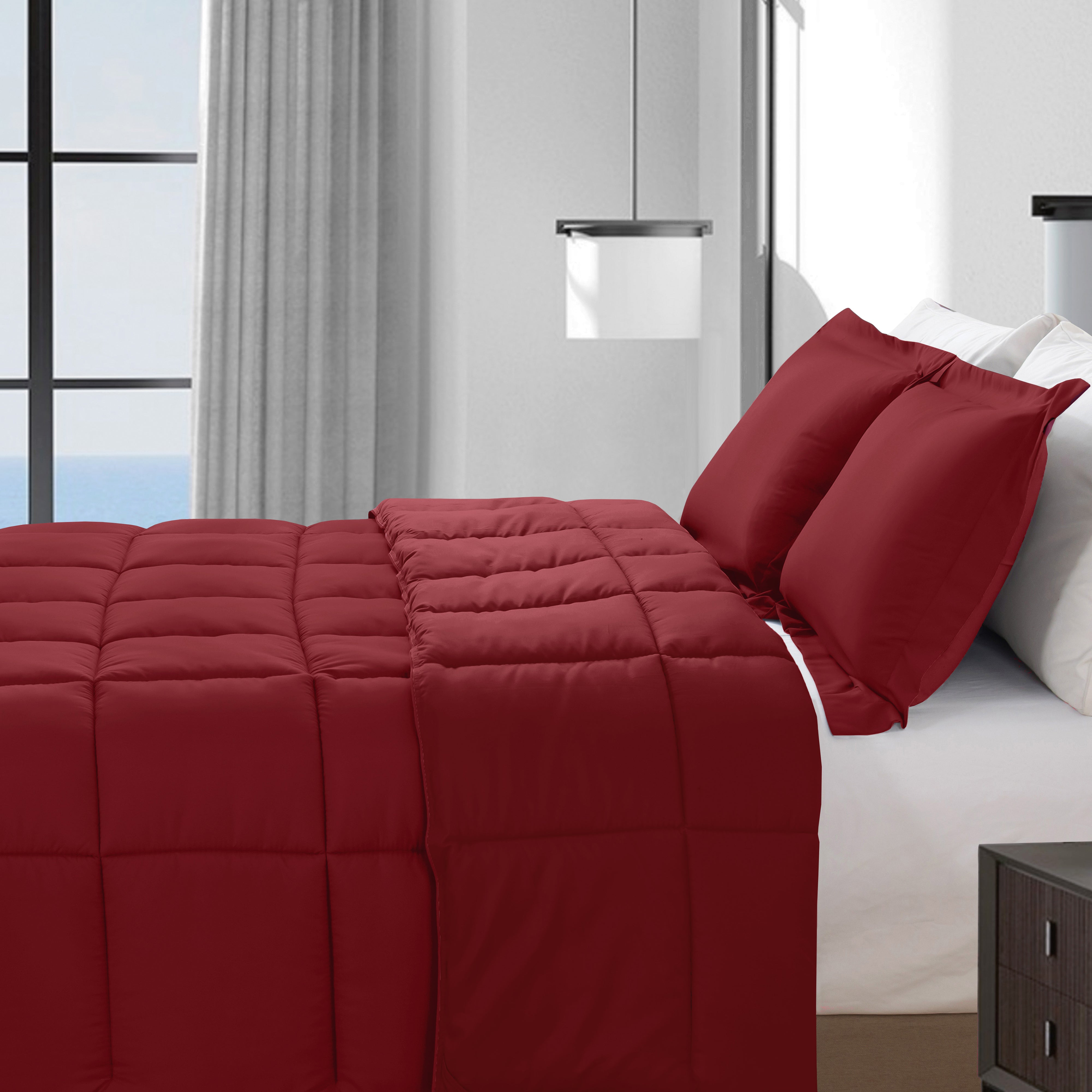 Everlaneas 3-Piece Solid Box Stitched Comforter & Shams - Double-Filled Comforter