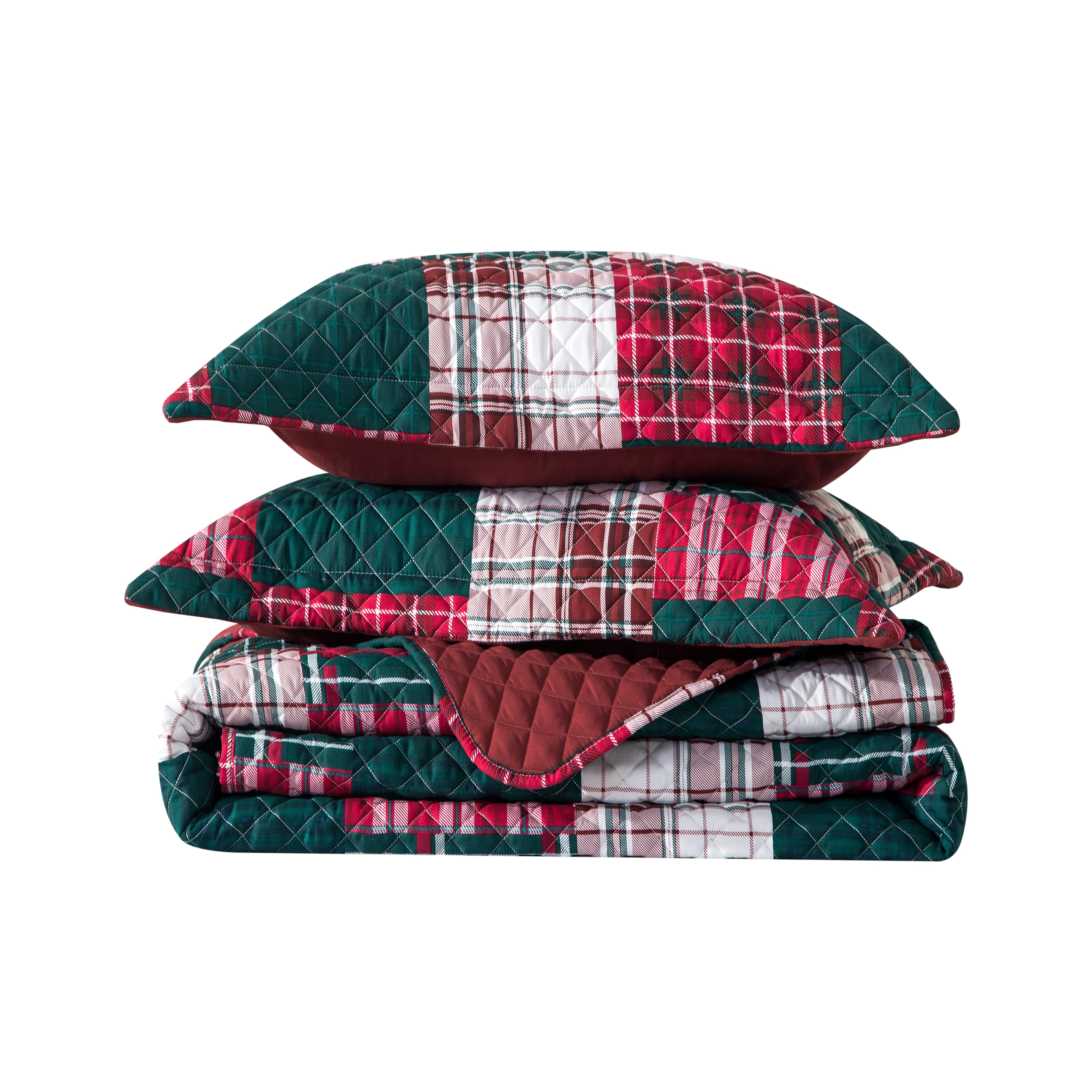 Everlaneas 3-Piece Patch Plaid Quilted Reversible Bedspread Coverlet Set