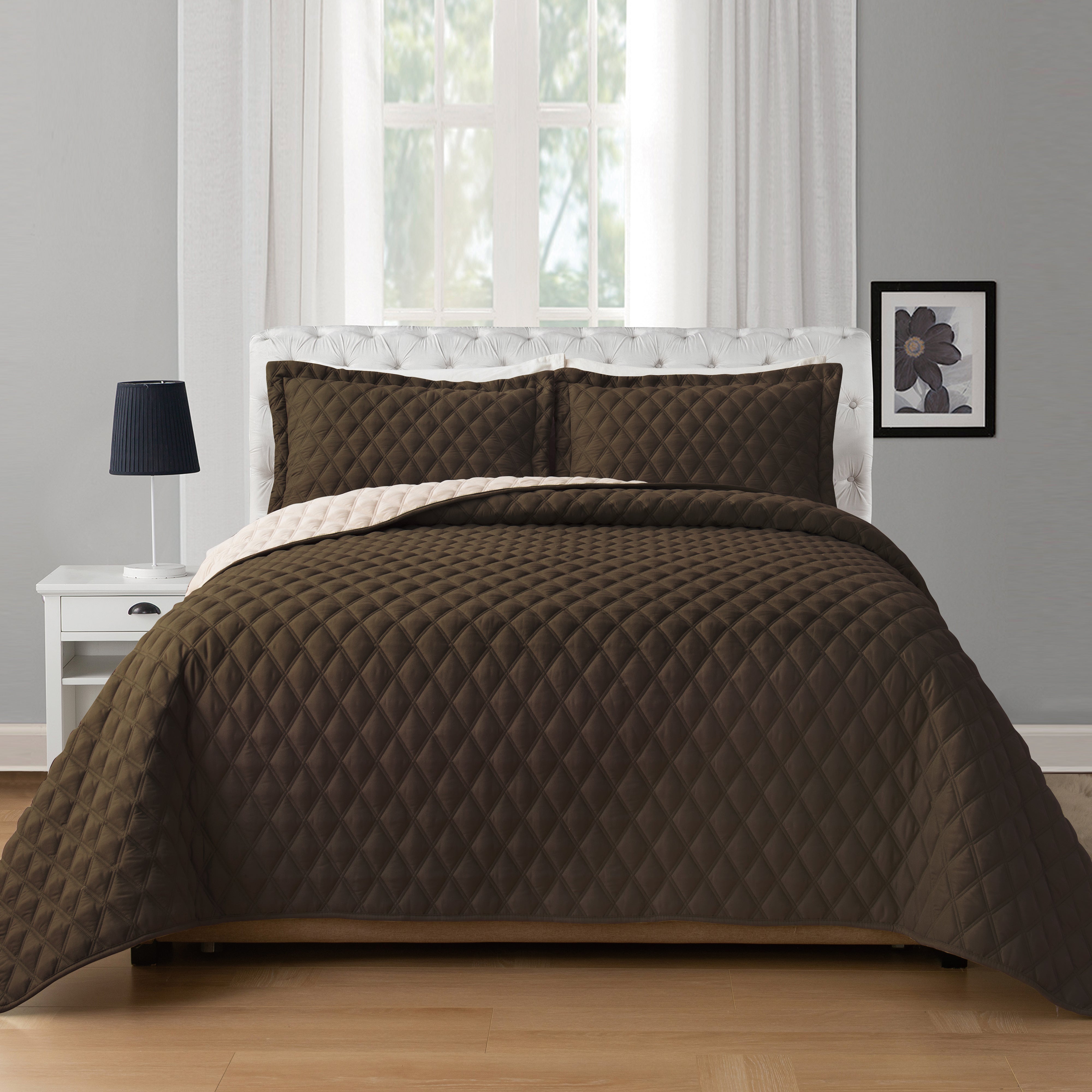 Everlaneas 3-Piece Diamond Quilted Reversible Bedspread Coverlet Set