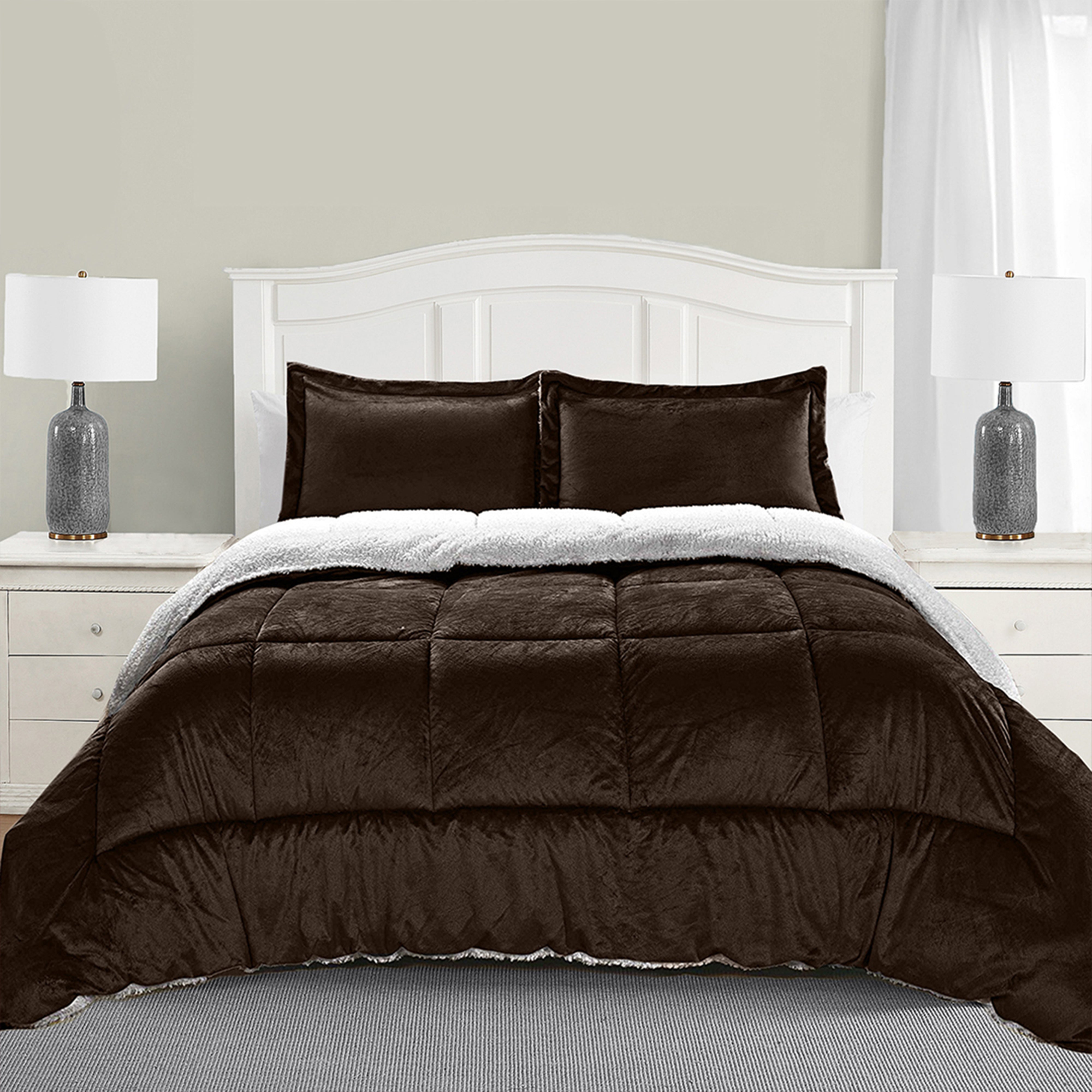 Everlaneas 3-Piece Micro-Suede Reversible Sherpa - Solid Color Design Comforter Set
