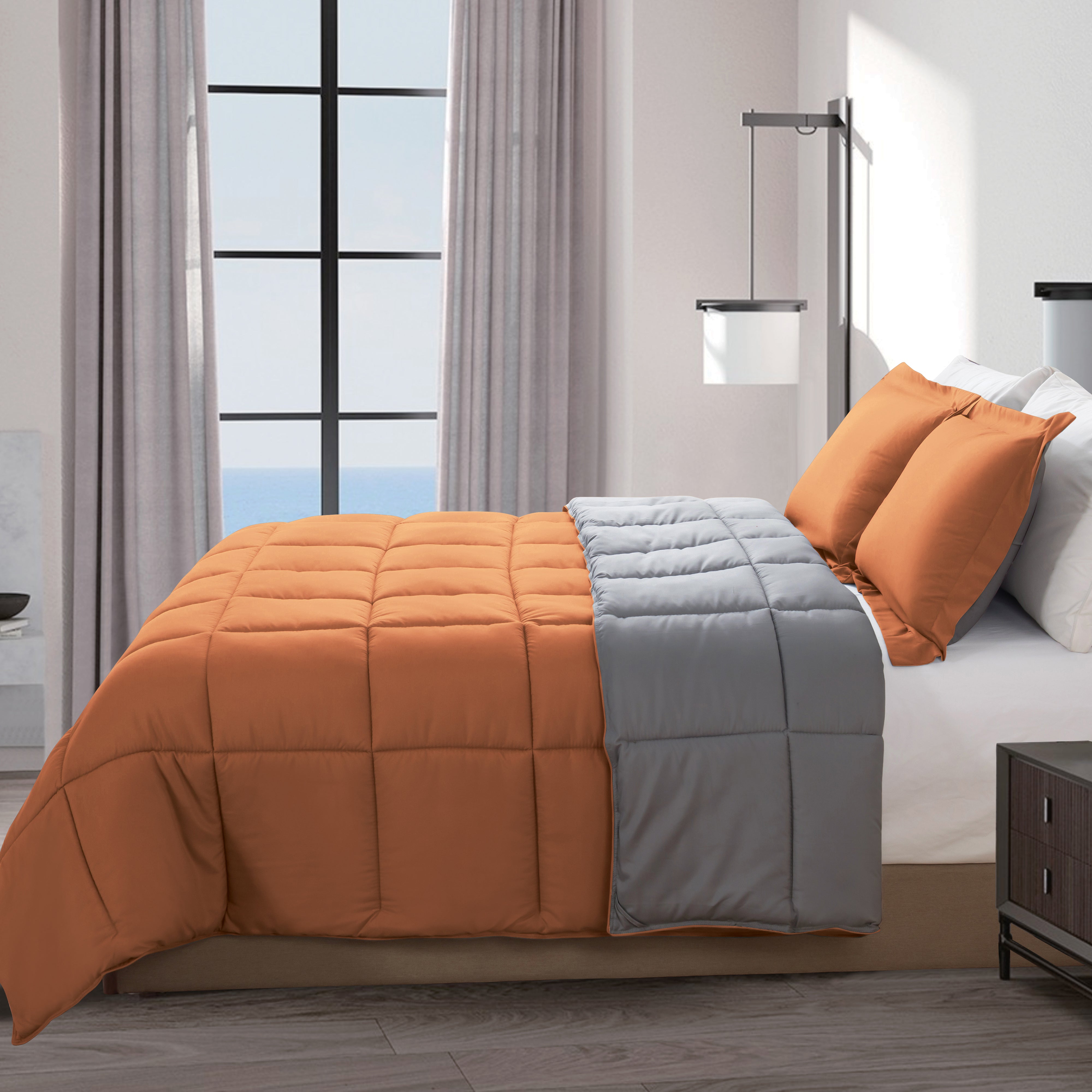 Everlaneas Reversible 3-Piece Box Stitched Comforter & Shams - Duvet Insert with 4 Corner Tabs