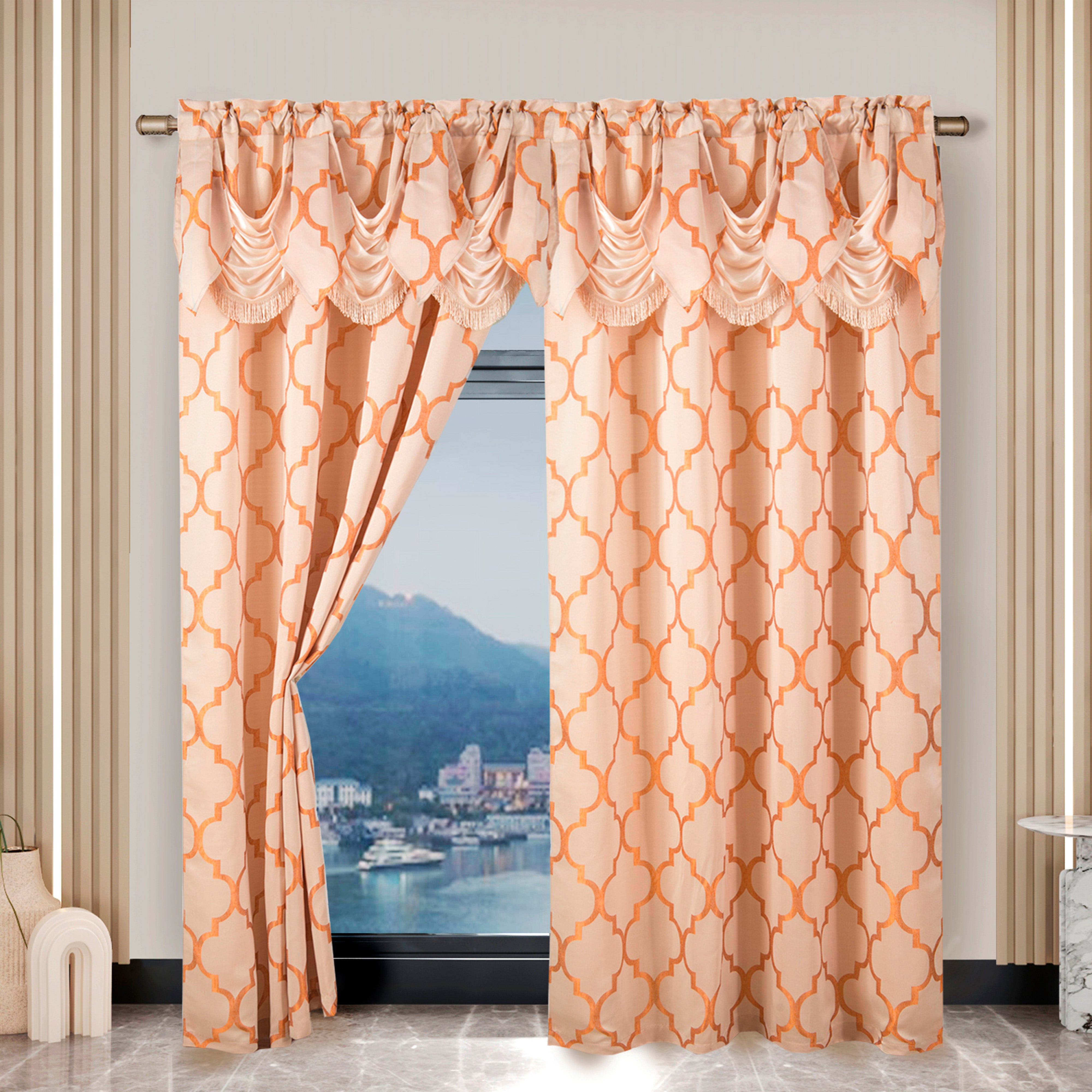 Everlaneas 2-Piece Quatrefoil - Moroccan Trellis Jacquard Look Curtain Panels- Attached Valance - 54" W x 84" L, Set of 2