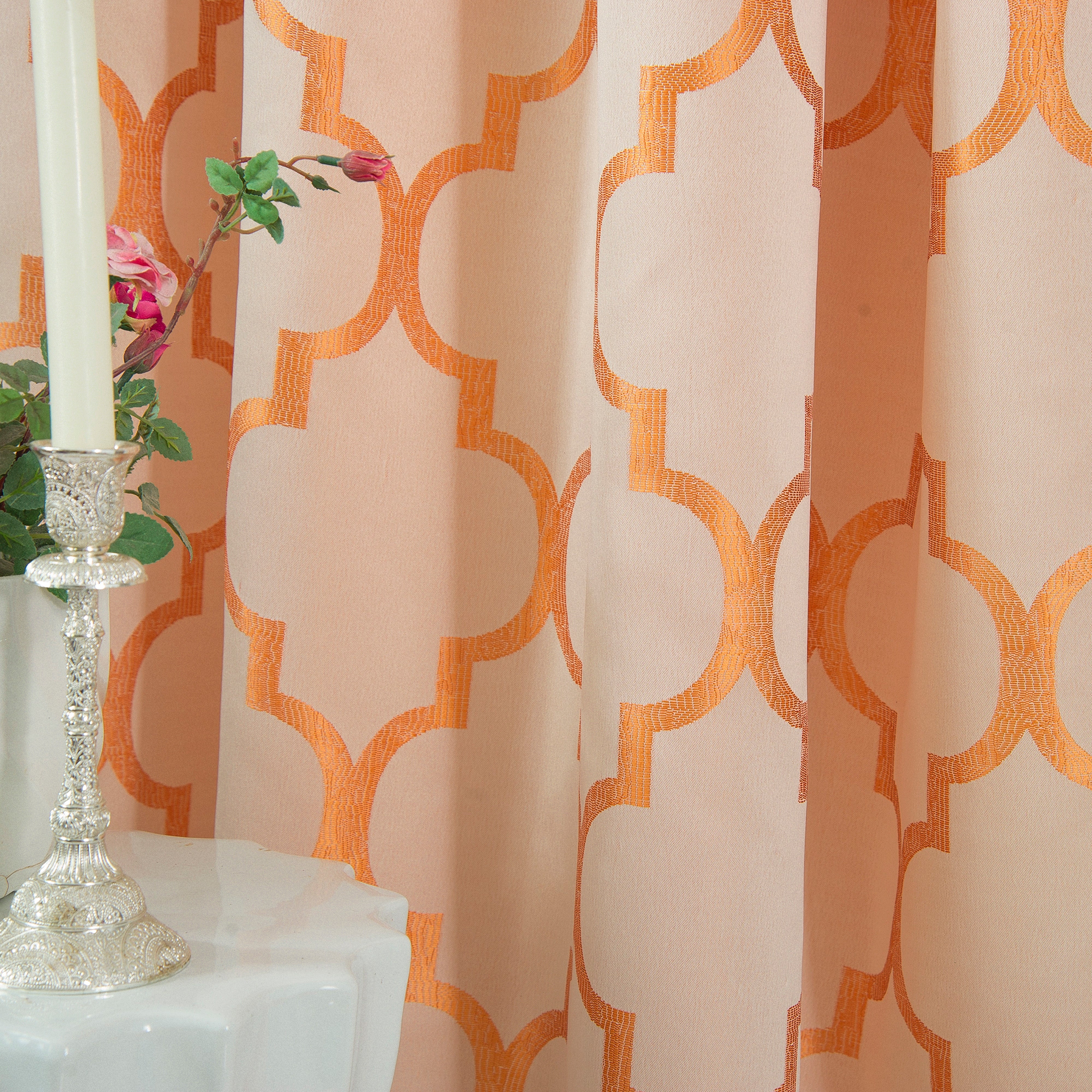 Everlaneas 2-Piece Quatrefoil - Moroccan Trellis Jacquard Look Curtain Panels- Attached Valance - 54" W x 84" L, Set of 2