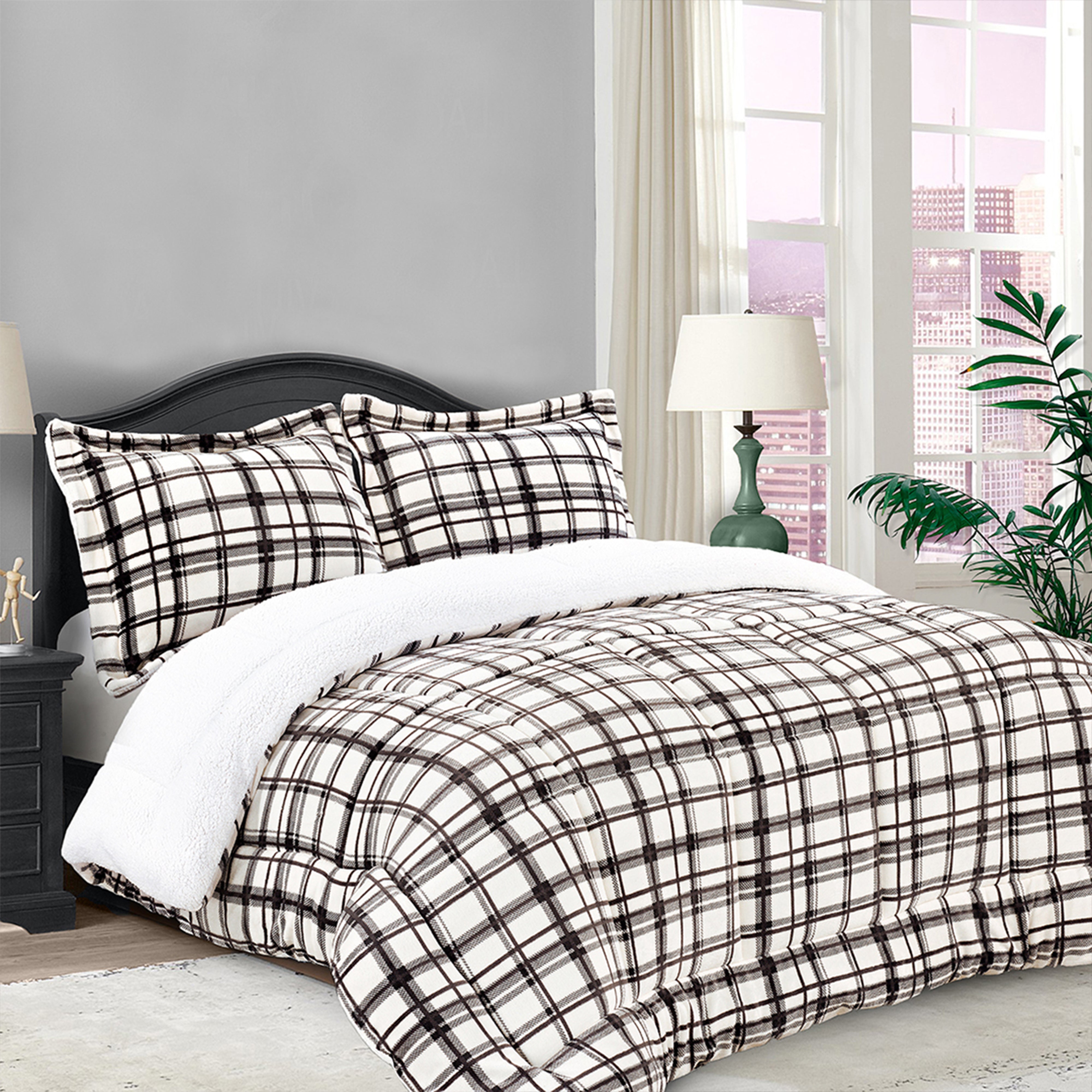 Everlaneas 3-Piece Plaid Micro-Suede Reversible Sherpa - Comforter Set