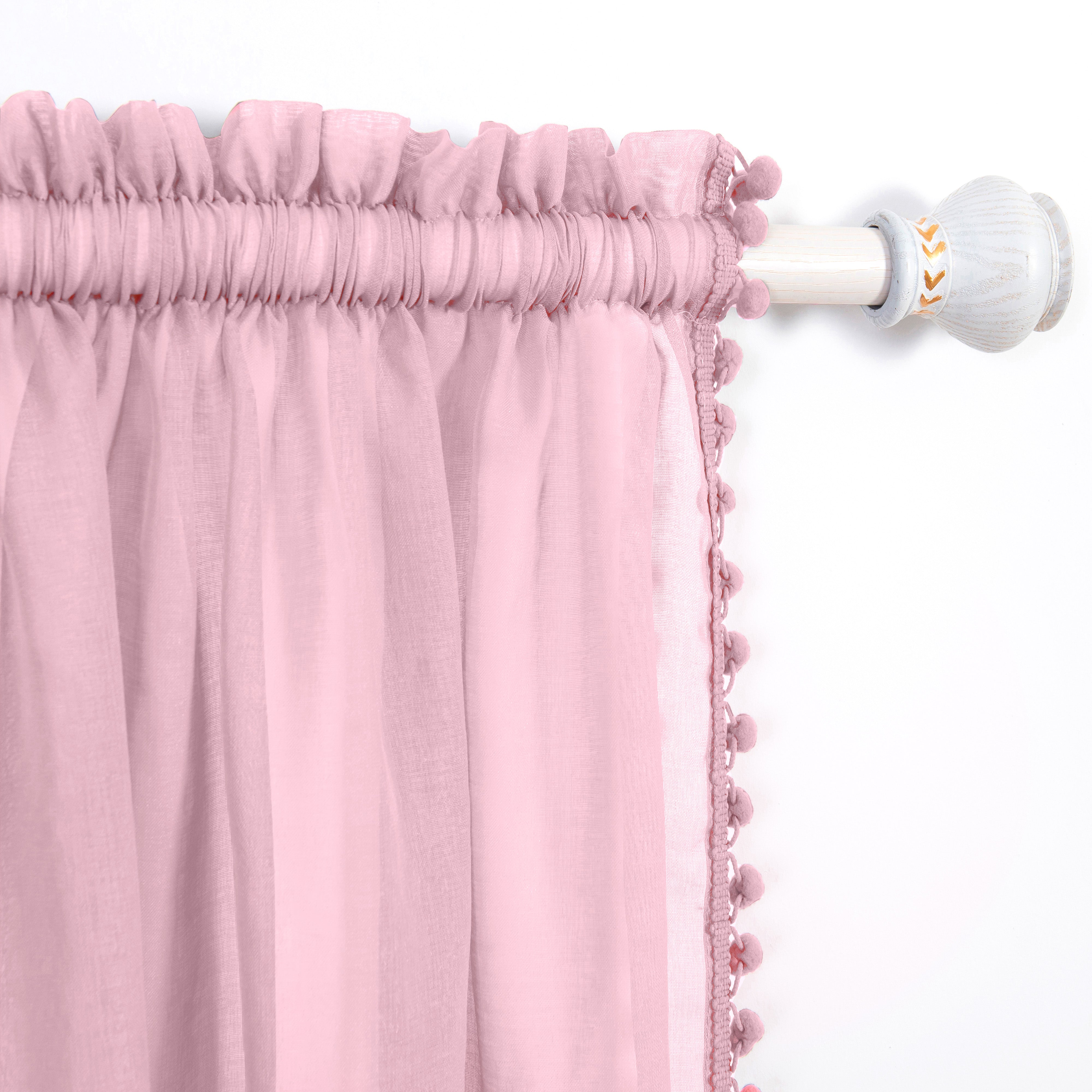 Everlaneas Set of 2 Pom Pom Tasseled Sheer Curtain - Rod Pocket