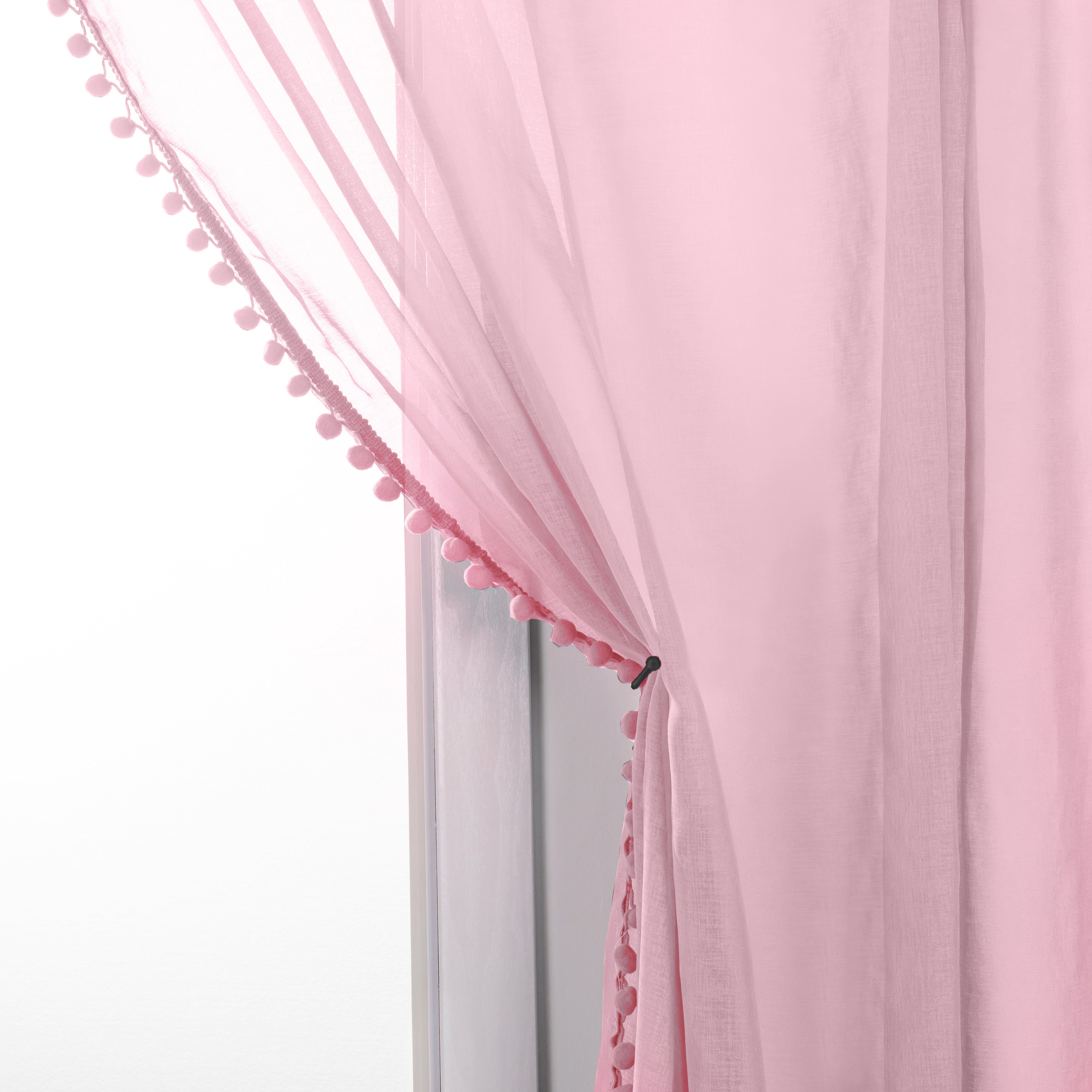 Everlaneas Set of 2 Pom Pom Tasseled Sheer Curtain - Rod Pocket