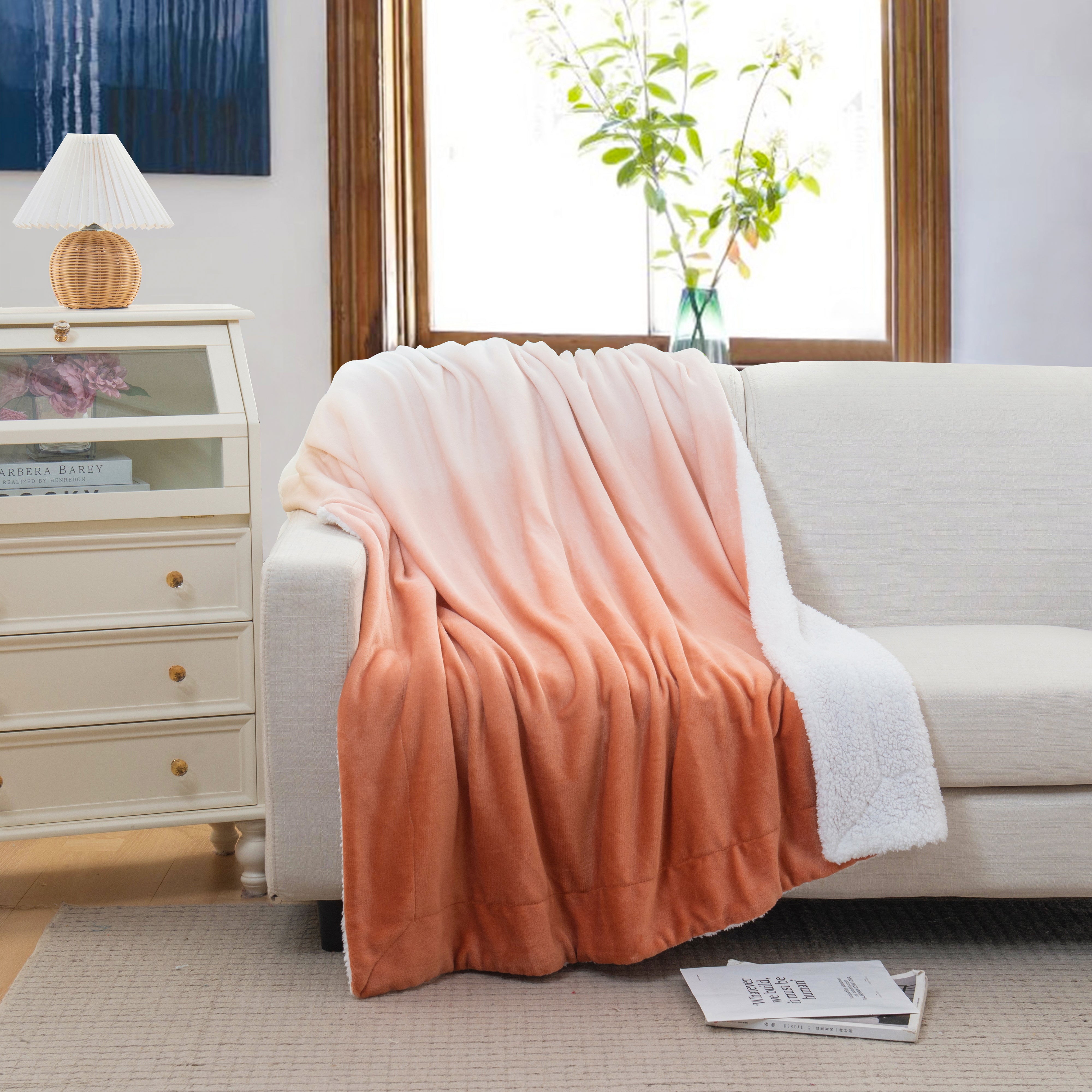 Everlaneas Ombre Printed - Sherpa Backed Plush Throw Blankets - 50 x 60 inches