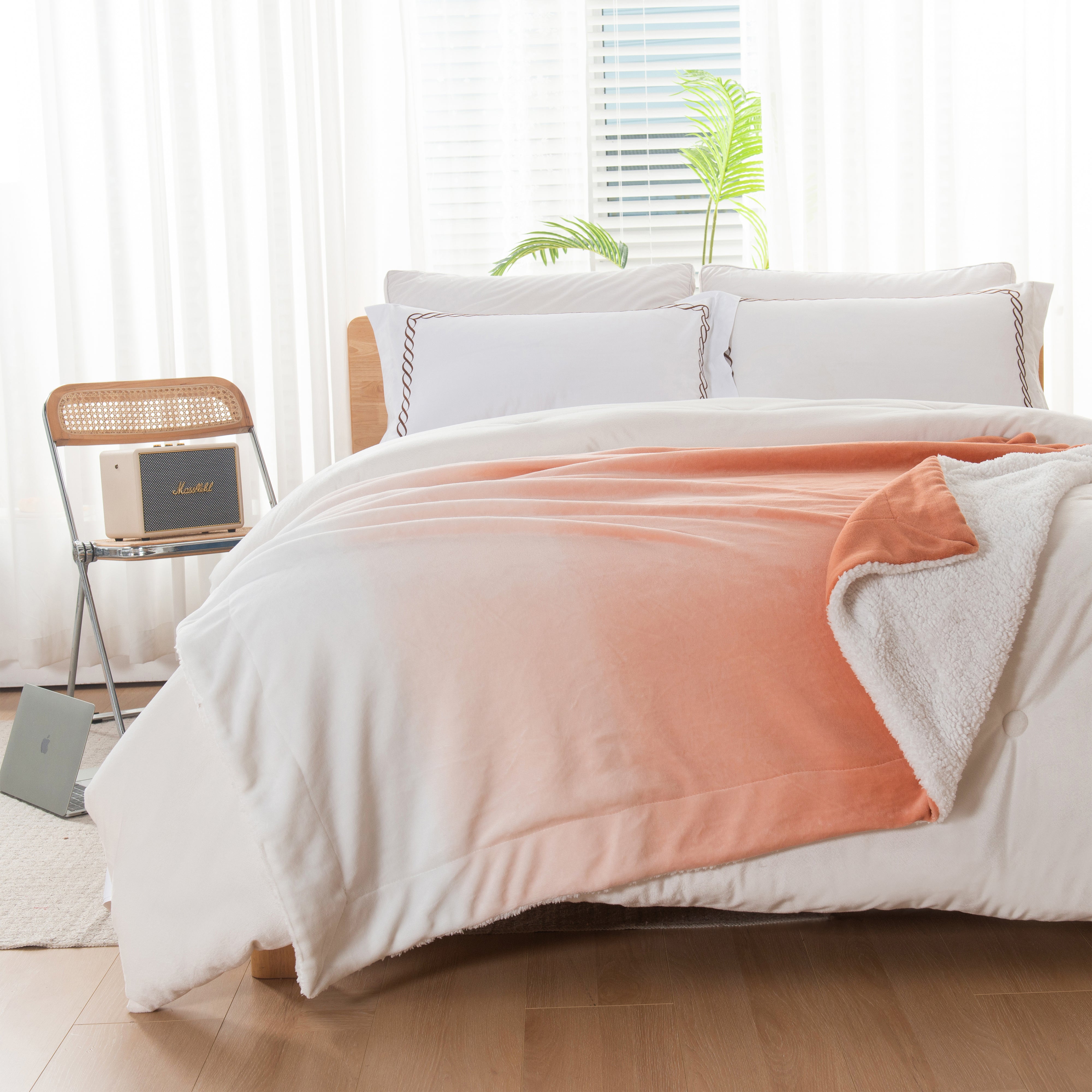 Everlaneas Ombre Printed - Sherpa Backed Plush Throw Blankets - 50 x 60 inches