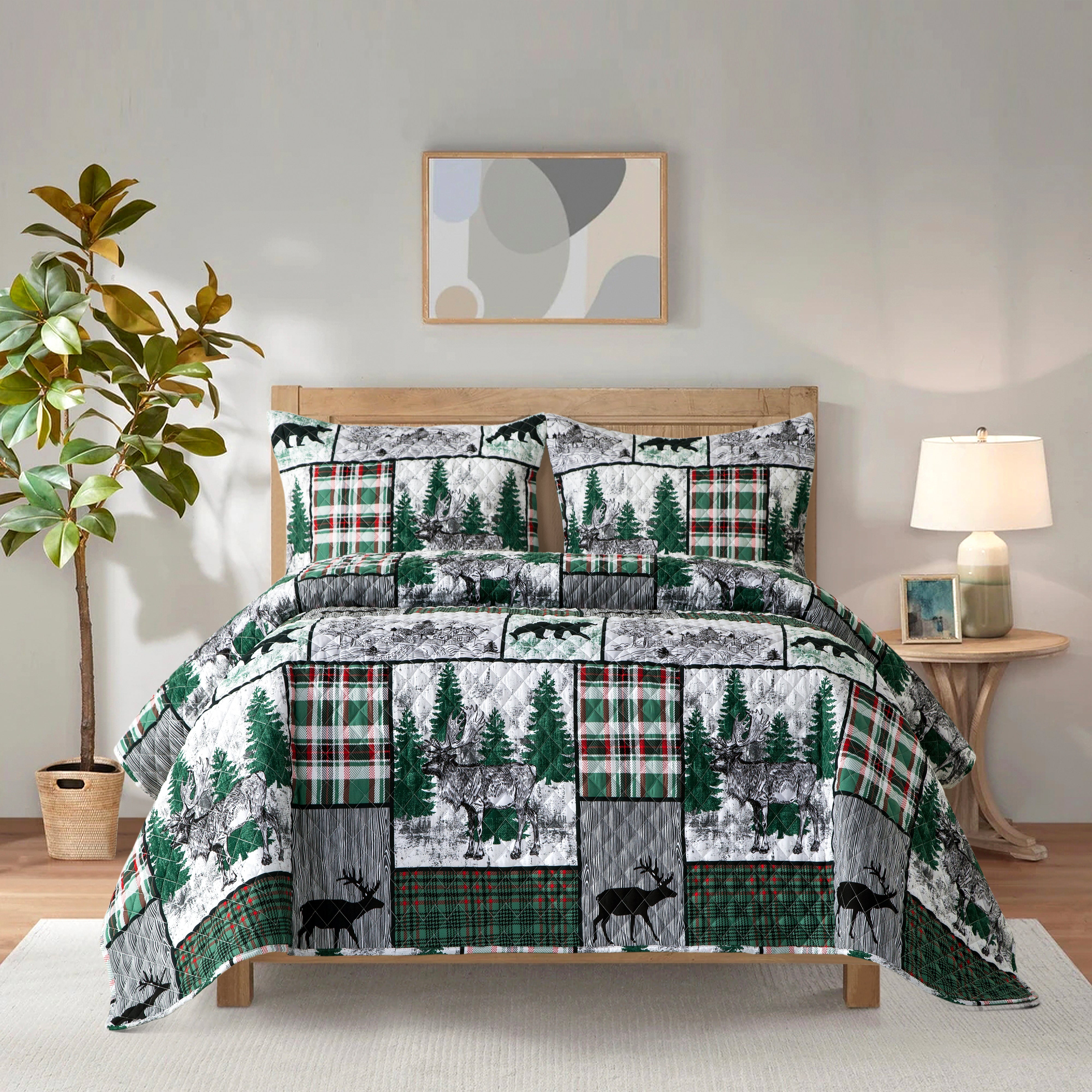 Everlaneas 3-Piece Patch Plaid Quilted Reversible Bedspread Coverlet Set