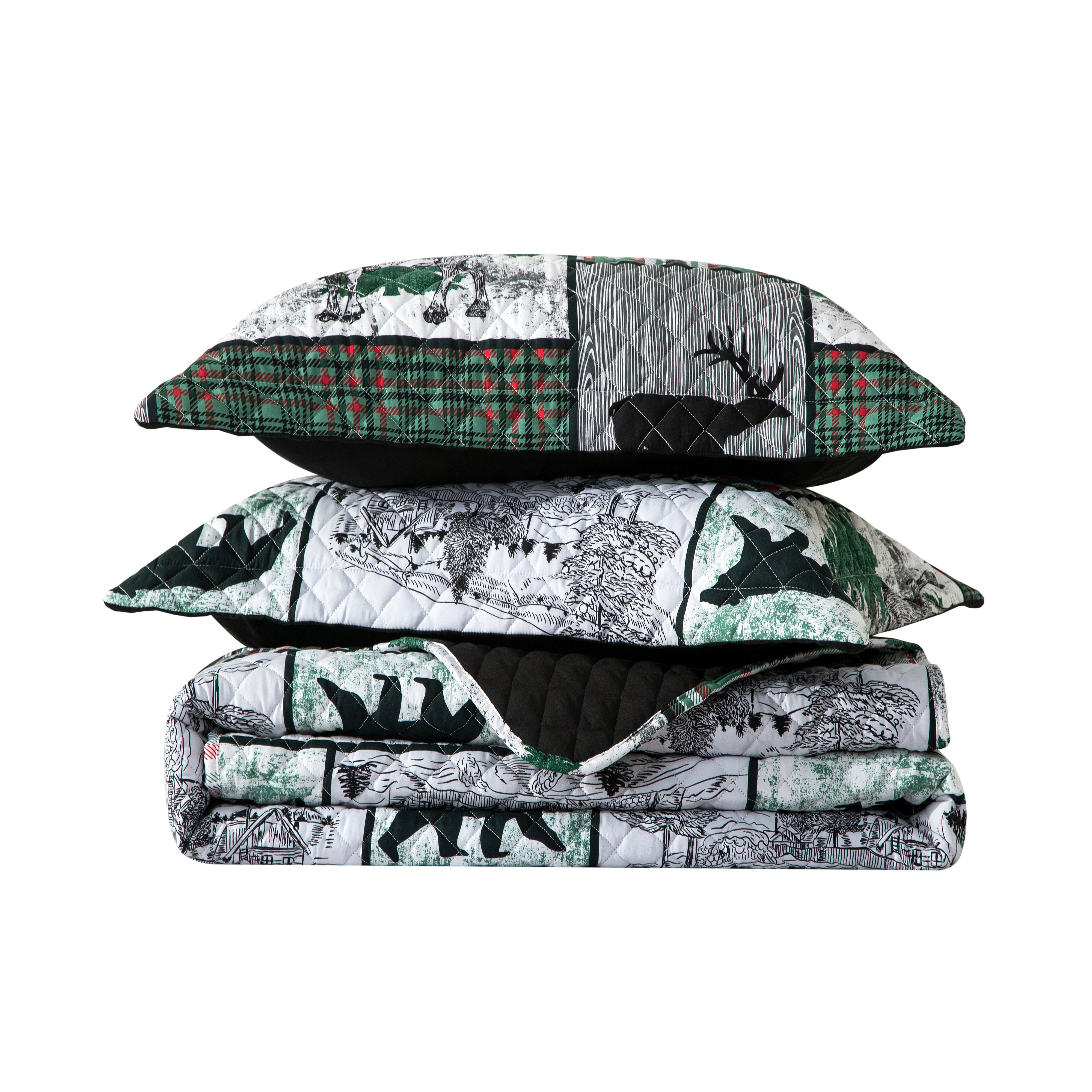 Everlaneas 3-Piece Patch Plaid Quilted Reversible Bedspread Coverlet Set