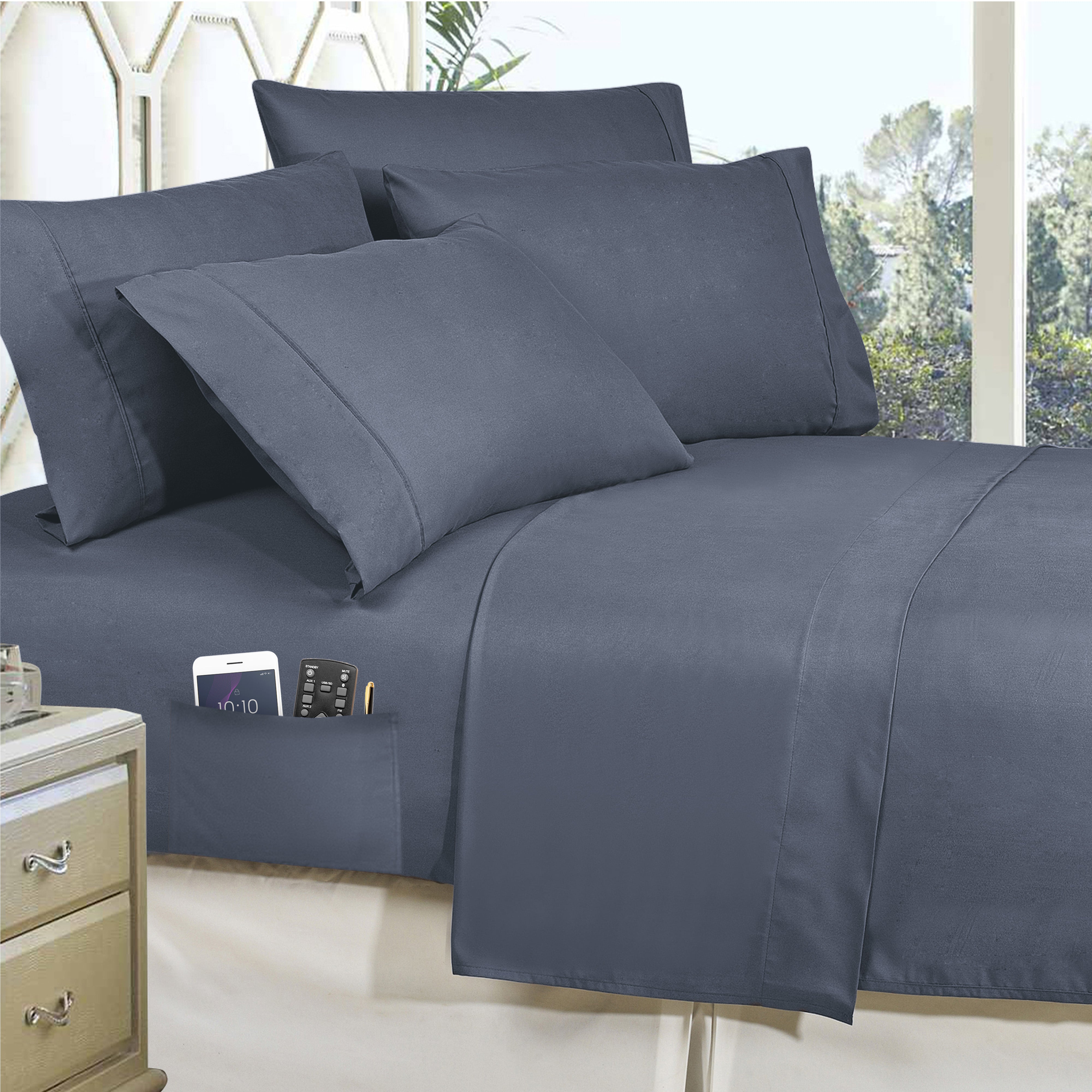 Everlaneas 8-Piece Lodge Plaid and Patch Reversible Comforter Set - Includes 4-Piece Sheet Set with Double Sided Storage Pockets