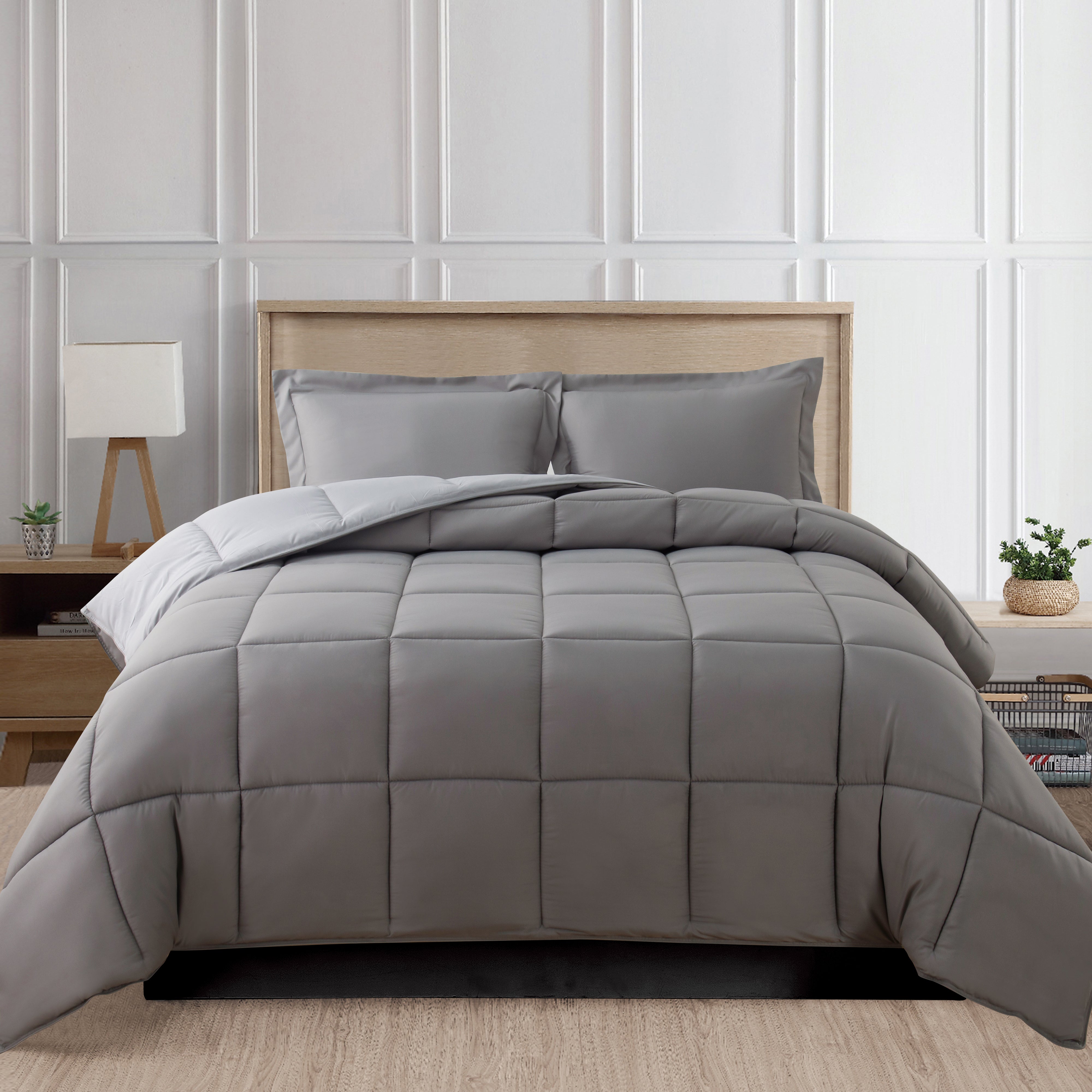 Everlaneas Reversible 3-Piece Box Stitched Comforter & Shams - Duvet Insert with 4 Corner Tabs