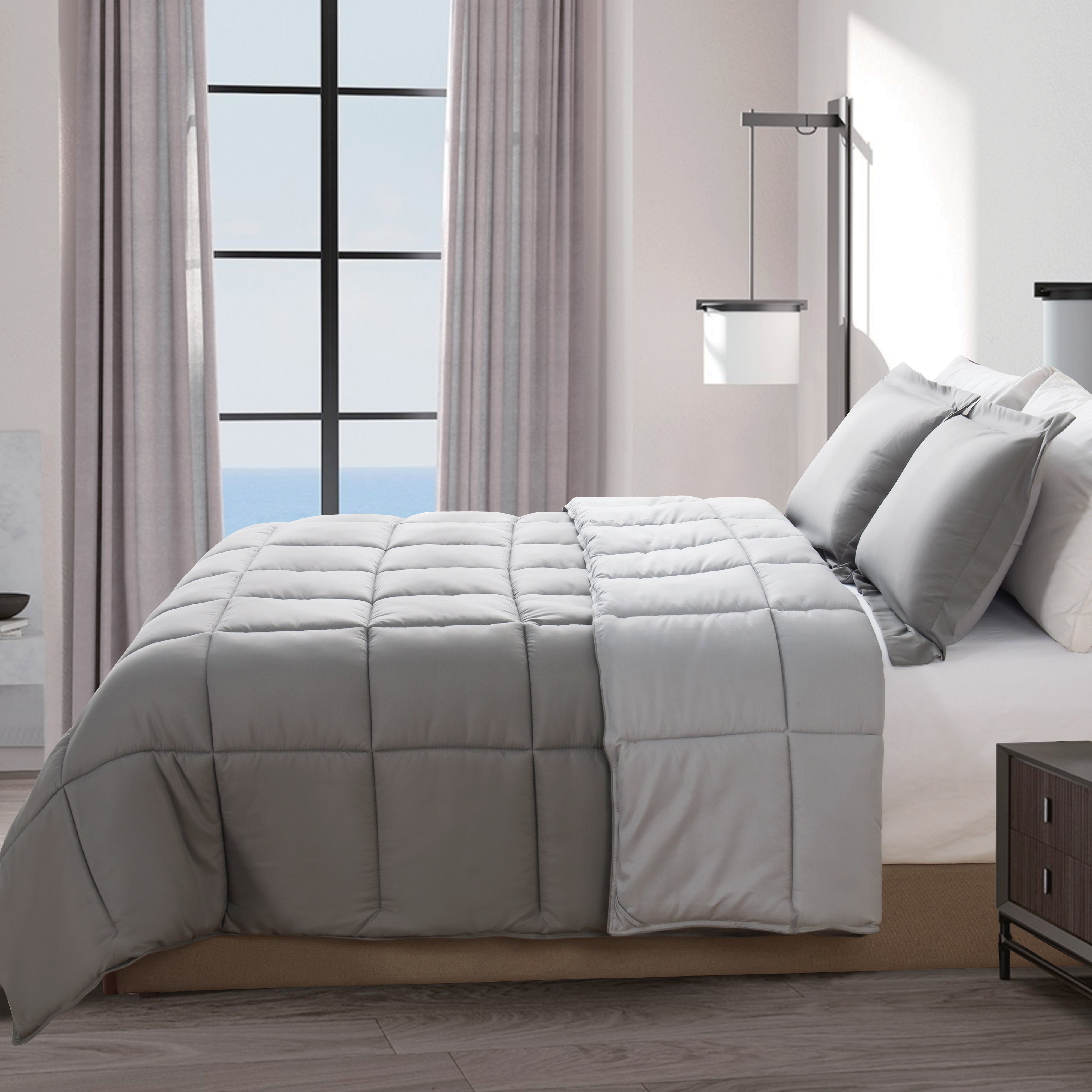 Everlaneas Reversible 3-Piece Box Stitched Comforter & Shams - Duvet Insert with 4 Corner Tabs