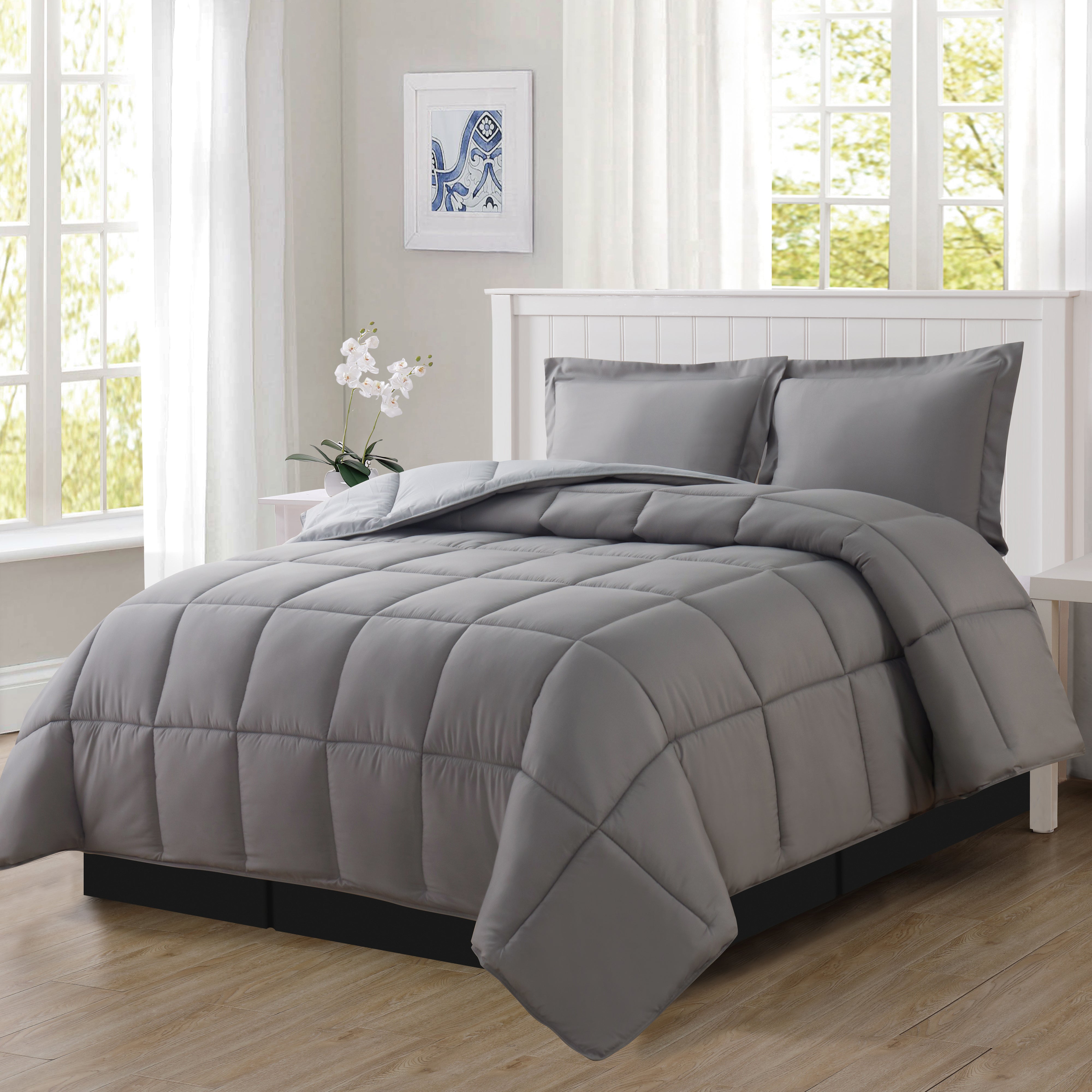 Everlaneas Reversible 3-Piece Box Stitched Comforter & Shams - Duvet Insert with 4 Corner Tabs