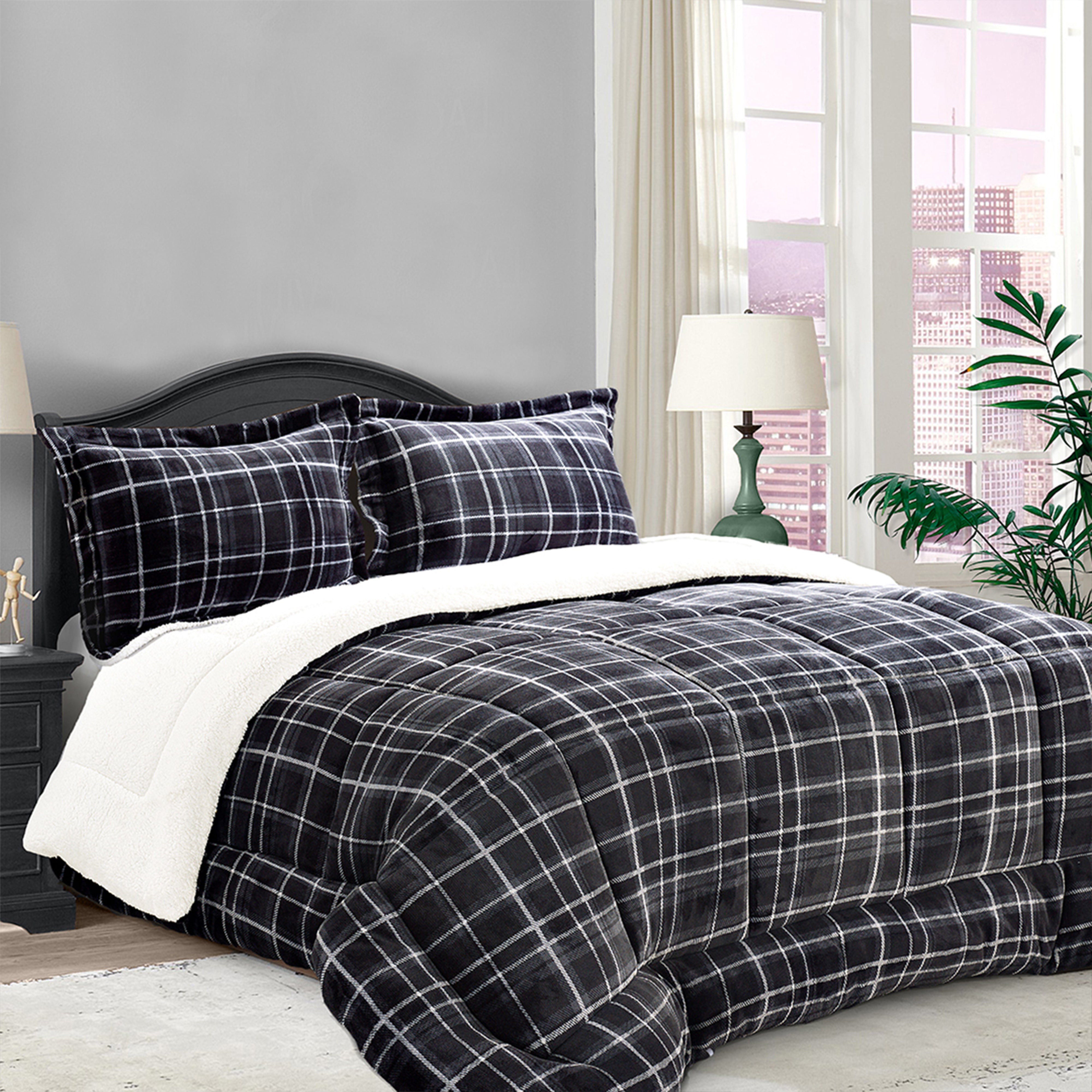 Everlaneas 3-Piece Plaid Micro-Suede Reversible Sherpa - Comforter Set